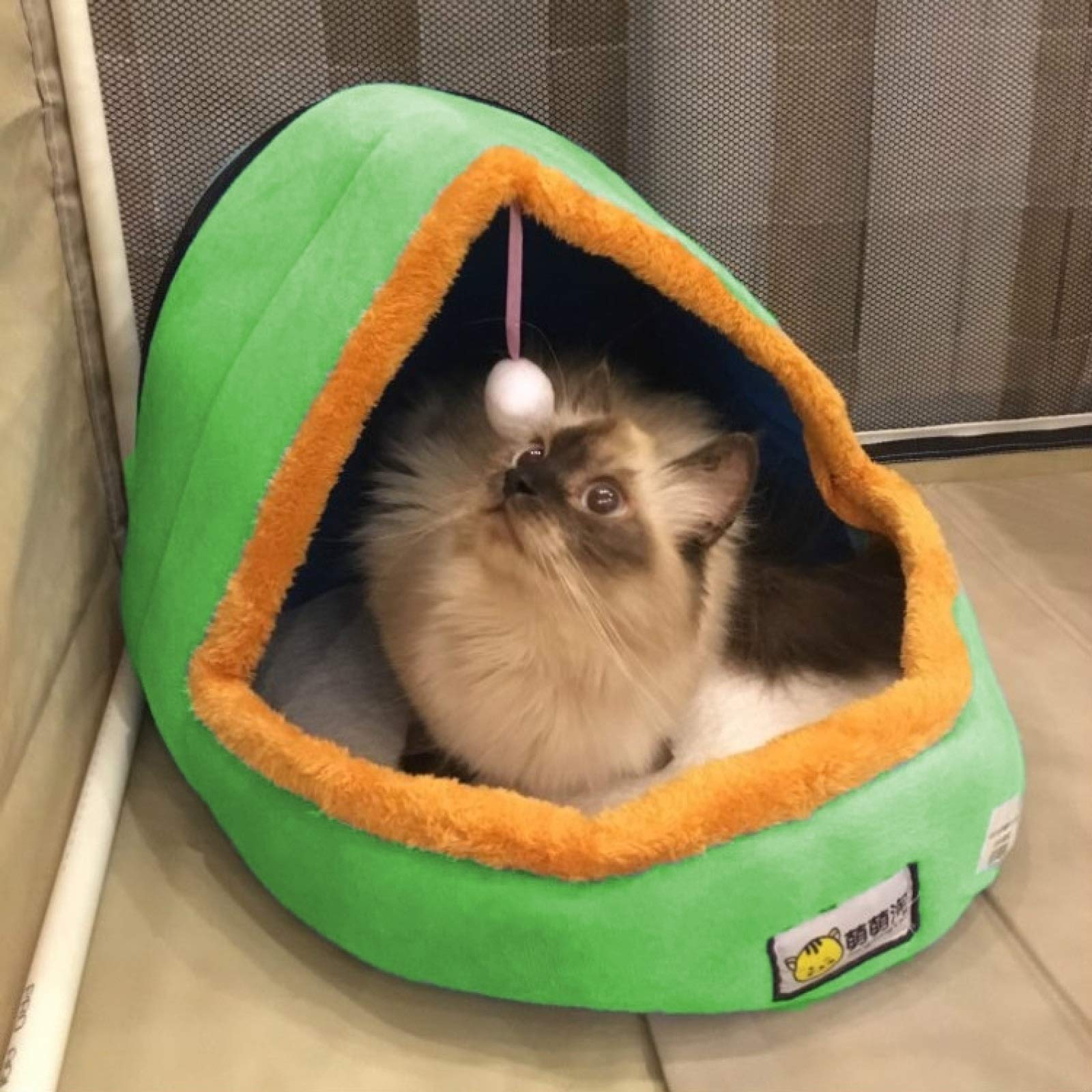 Soft & Warm Foldable Pet Bed for Dogs & Cats - Cozy Kennel House with Toy Ball, Green | Perfect for Indoor & Outdoor Use, Travel & Home Comfort