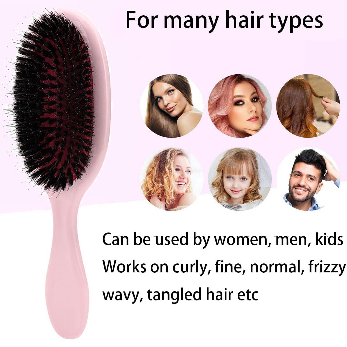 Boar Bristle Hair Brush for Curly, Fine & Straight Hair - Anti-Frizz Detangling Brush for Women & Men - Reduces Hair Breakage & Pulling - Perfect for Daily Styling & Salon Use