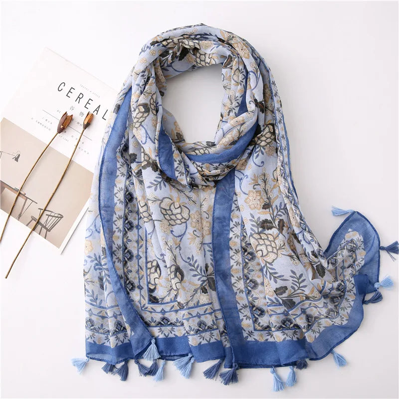 2023 Fashion Paisley Abstract Floral Tassel Viscose Shawl Scarf - Women's Lightweight Pashmina Wrap Stole & Muslim Hijab (180x90cm) - Perfect for Daily Wear, Office, Parties & Prayer