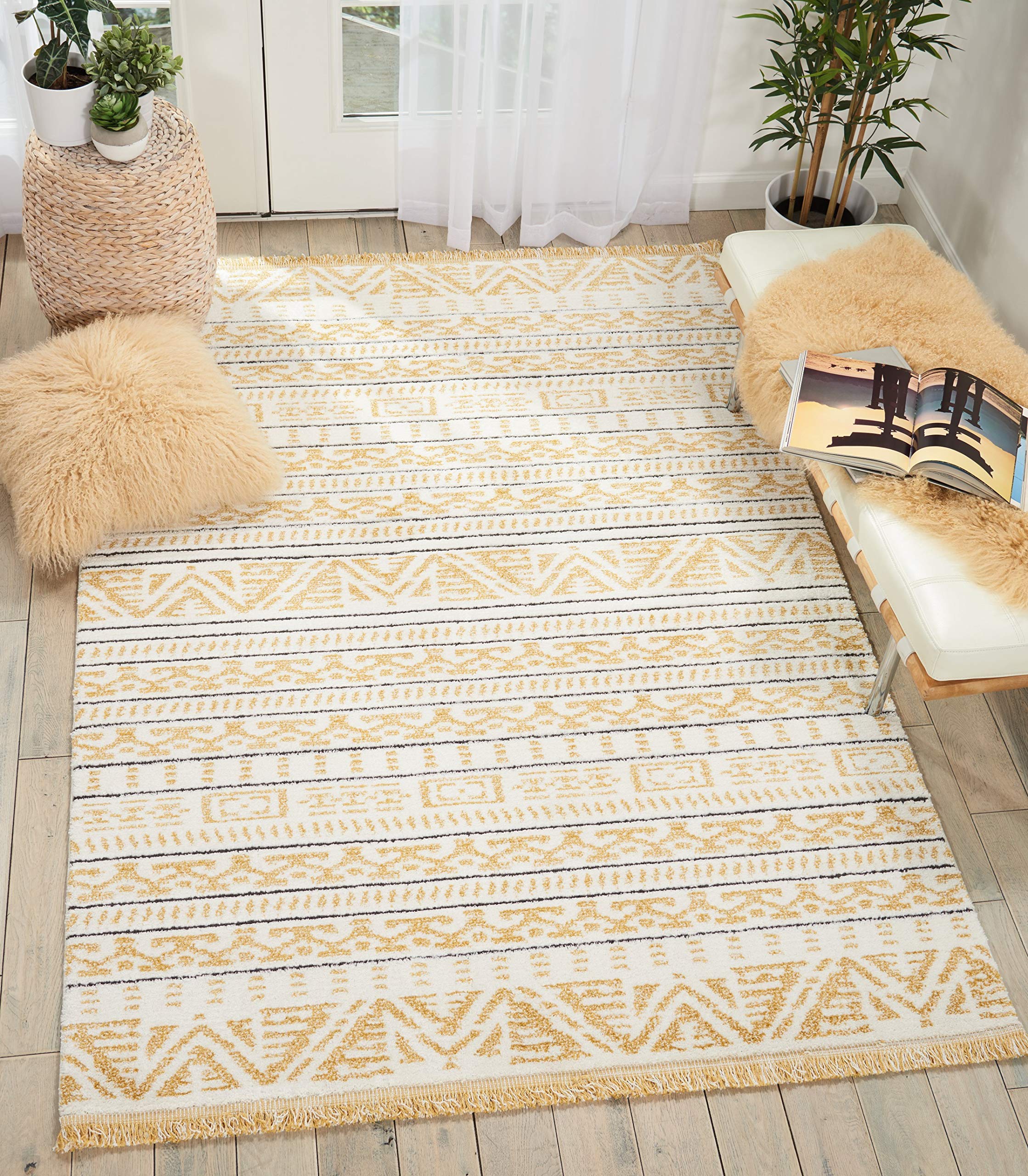 Nourison Kamala Moroccan Yellow 2'2'' x 7'6'' Area Rug - Easy Cleaning, Non-Shedding, Stain Resistant for Bedroom, Living Room, Dining Room & Kitchen | Perfect for High Traffic Areas & Cozy Home Decor (2x7)
