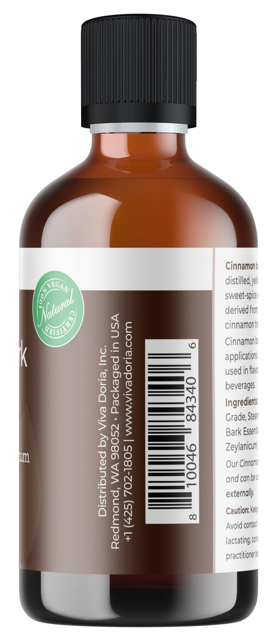 Viva Doria 100% Pure Natural Cinnamon Bark Essential Oil - Undiluted Aromatherapy Oil | Food Grade 4oz (118mL) for Diffusers, Massage & Baking | Relaxing Spice Scent for Home, Spa & DIY Recipes