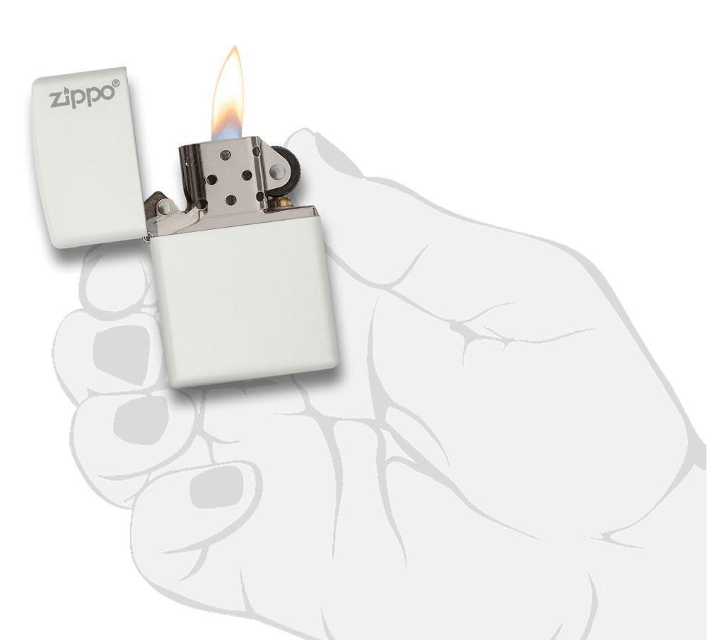 Classic White Matte Zippo Logo Lighter - Windproof Refillable Metal Cigarette Lighter for Outdoor Camping, Hiking & Everyday Carry (ECG)