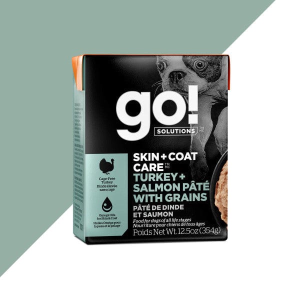 Go! Solutions Skin & Coat Care Turkey & Salmon Pate Wet Dog Food - 12.5oz Can, Grain-Free Recipe for Healthy Skin & Shiny Coat | Perfect for Adult Dogs with Sensitive Skin or Allergies
