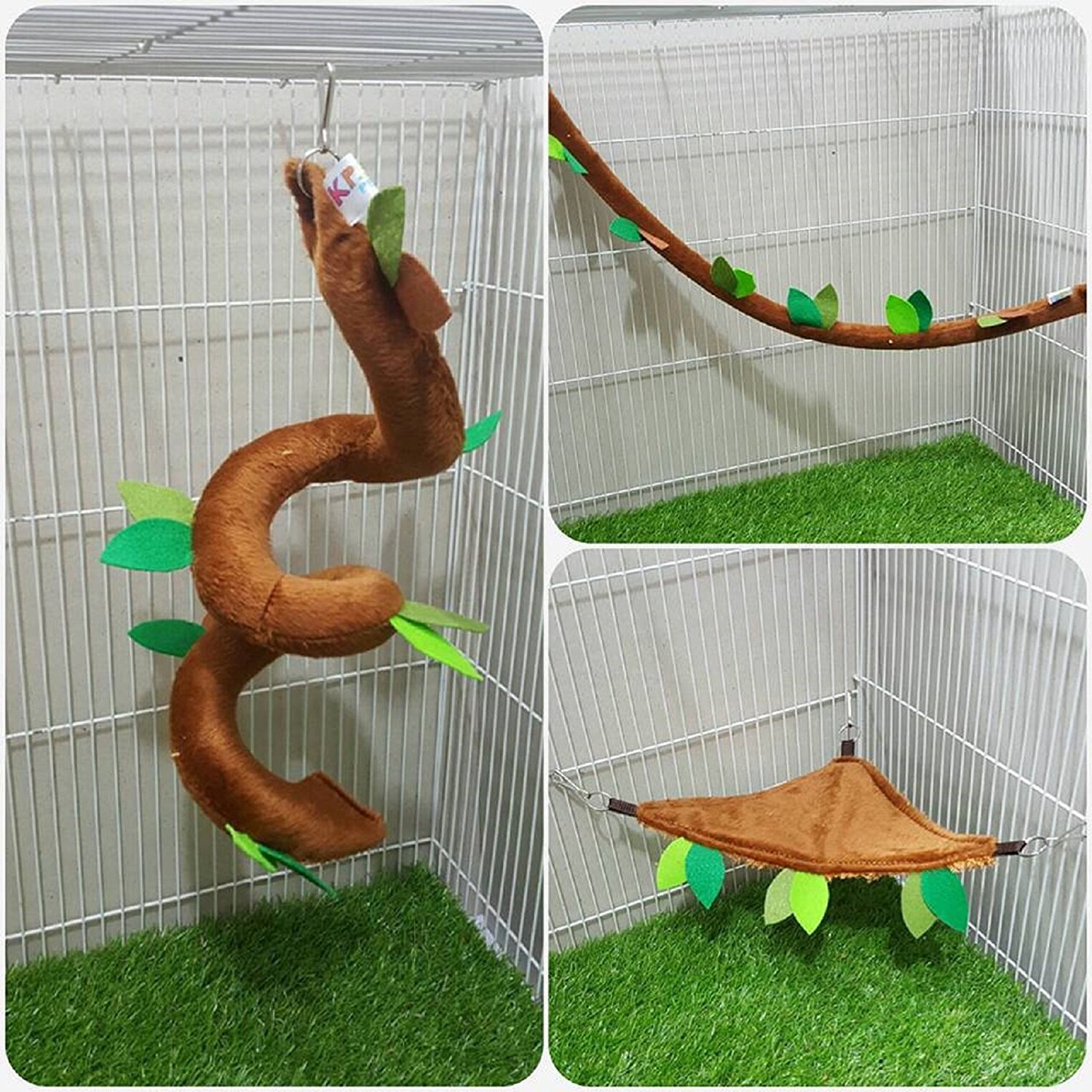 5-Piece Light Brown Small Pet Cage Set for Sugar Gliders, Hamsters, Marmosets, Squirrels & Chinchillas - Forest Pattern Design with 35g Snacks Included - Perfect for Small Animal Homes, Play Areas & Pet Enrichment Activities