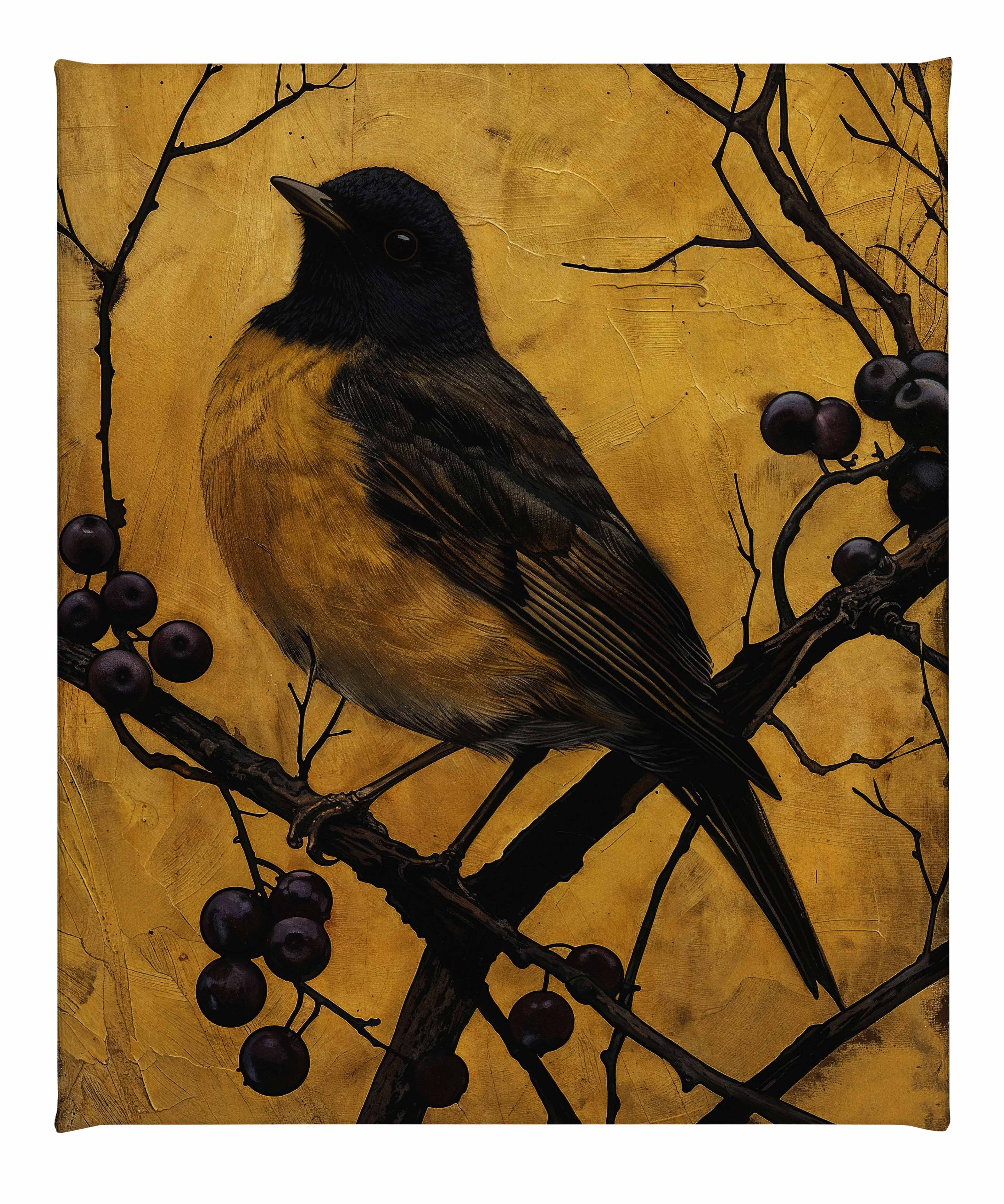 Golden Twilight Warbler Among Berries - Stunning Gallery Wrapped Canvas Wall Art for Home & Office Decor | Perfect for Living Room, Bedroom, or Gift