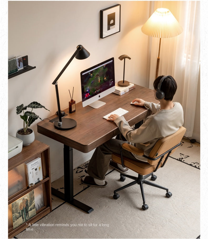 Premium Black Walnut Solid Wood Electric Height Adjustable Standing Desk - Ergonomic Home Office Computer Workstation for Remote Work & Gaming Setup