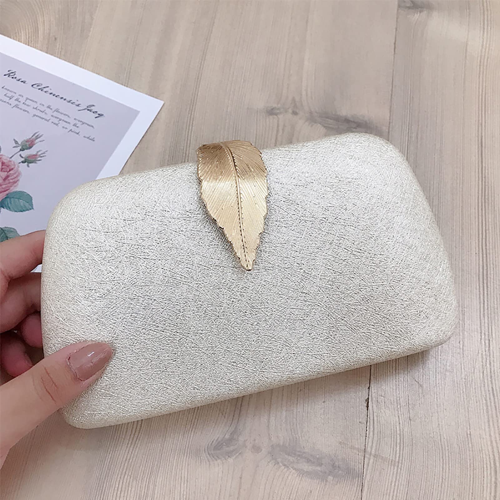 PU Leather Wristlet Clutch Purse for Women - Elegant Leaf Clasp Evening Handbag with Detachable Shoulder Chain Strap (Beige) | Perfect for Parties, Weddings & Formal Events