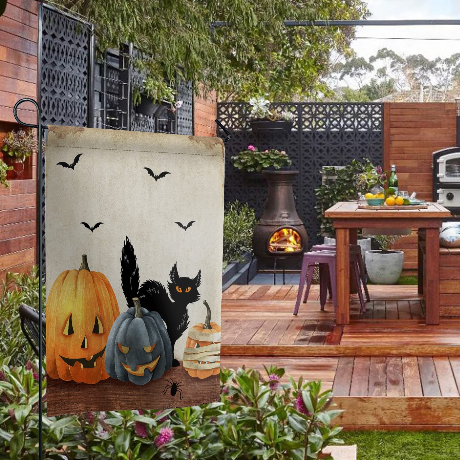 Double Sided Halloween Garden Flag - Wicked Pumpkin, Spider, Bat, Ghost & Black Cat Design for Trick or Treat - Outdoor Yard Banner for Front Porch, Lawn & House Decoration - Perfect for Halloween Party Decor & Seasonal Welcome Sign