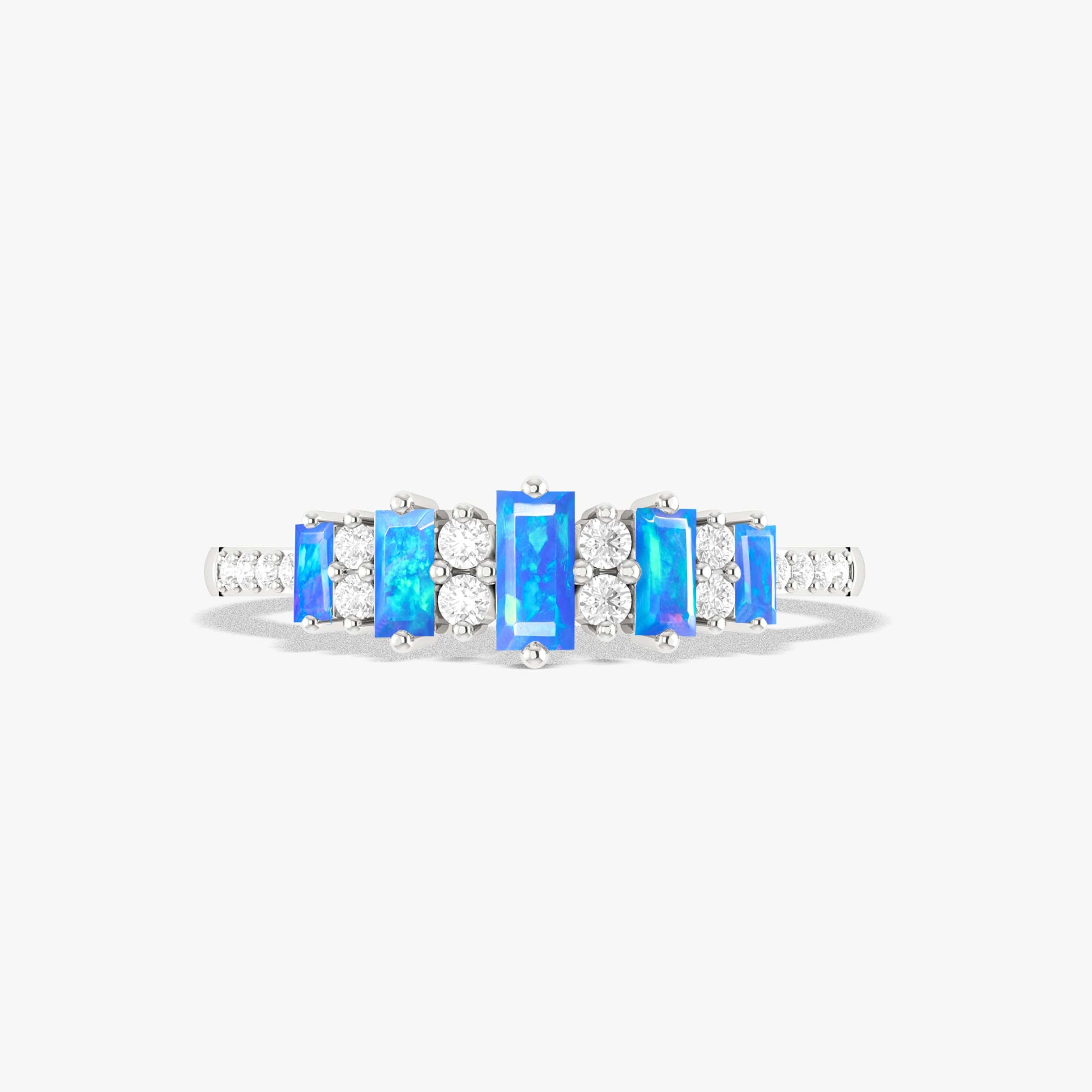 Blue Baguette Fire Opal Gemstone Ring for Women – Elegant Vintage Style Jewelry Gift for Birthday, Anniversary & Special Occasions