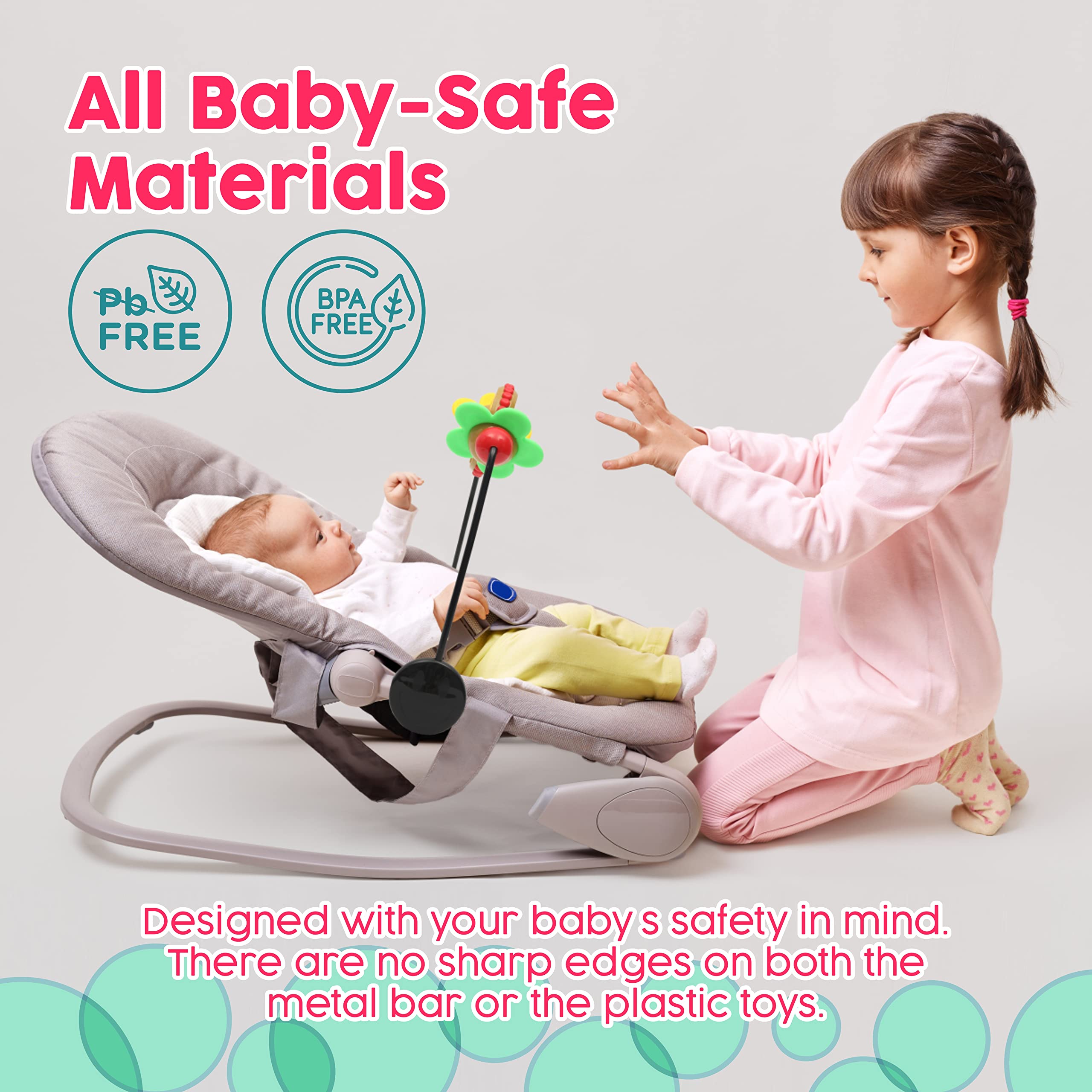 Googly Eyes Toy Bar for Baby Bouncer - Musical & Tinkling Balls, Safe Plastic Baby Bouncer Accessory - Easy to Install for Playtime & Sensory Development