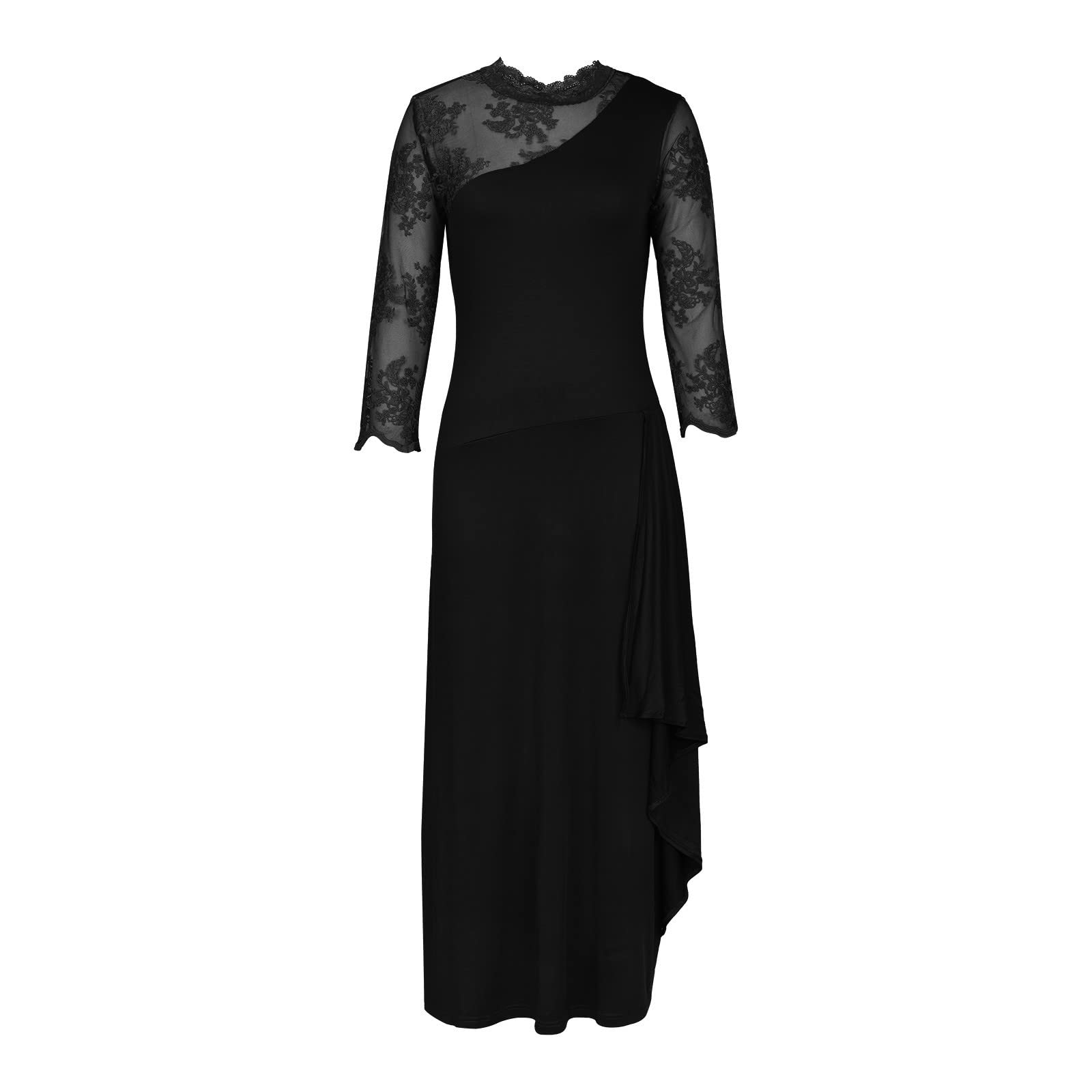 Elegant Chiffon Wedding Guest Dresses for Women - Long Sleeve Lace Evening Gown, Formal Bridesmaid Maxi Dress for Wedding, Party, Banquet & Special Occasions