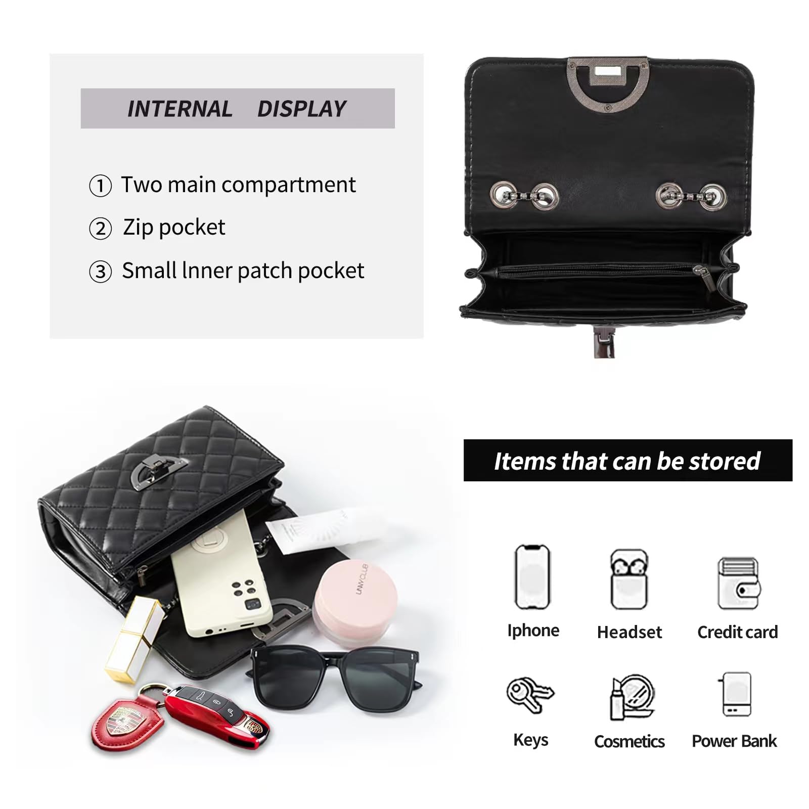 Trendy Small Black Crossbody Purse for Women - Quilted Mini Handbag, Cute & Stylish Crossbody Bag for Everyday Use, Shopping, and Travel