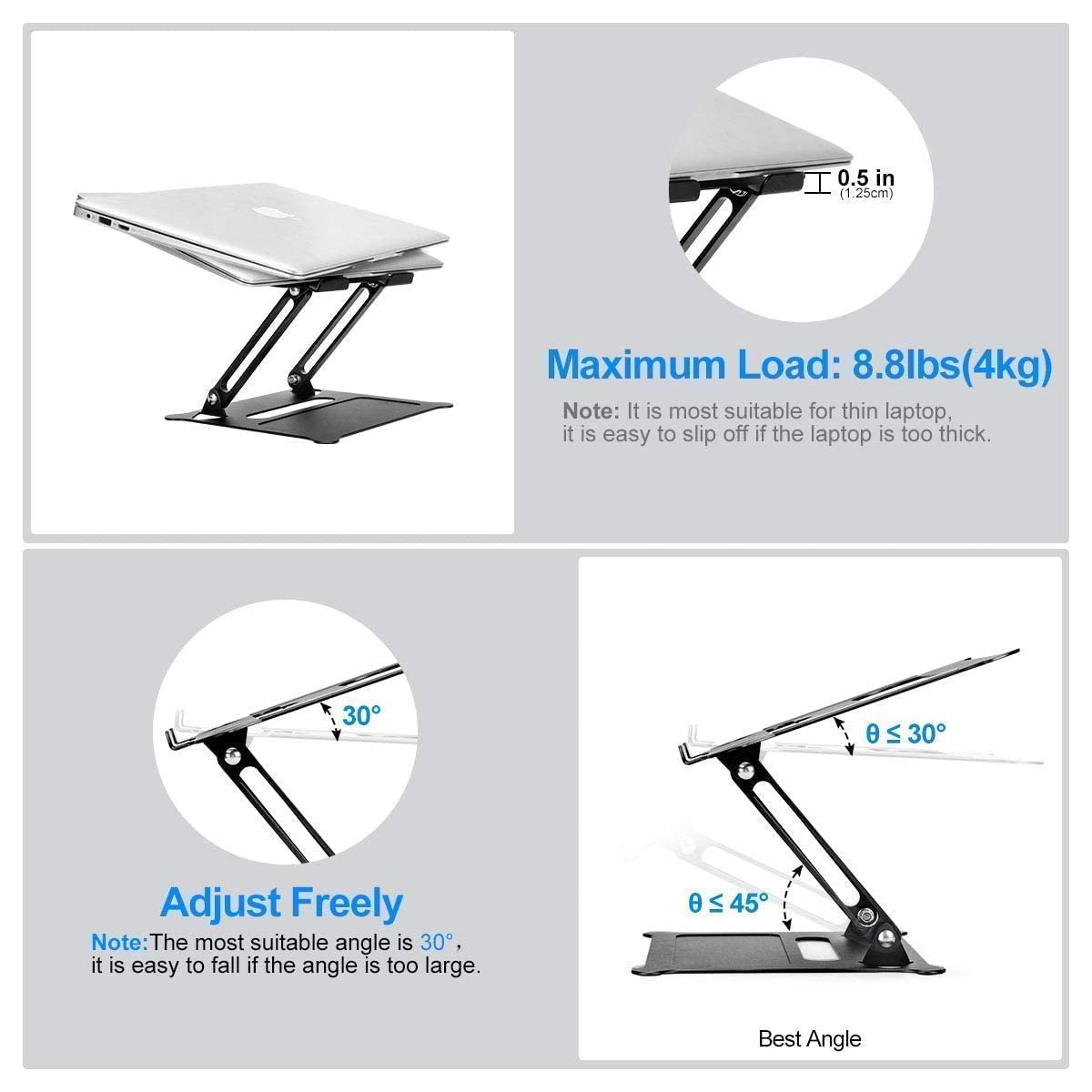 Urmust Adjustable Laptop Stand & Phone Holder Set - Ergonomic Aluminum Desktop Riser for MacBook, iPad, Notebook - Perfect for Home Office, Gaming & Workspace Organization (Black)