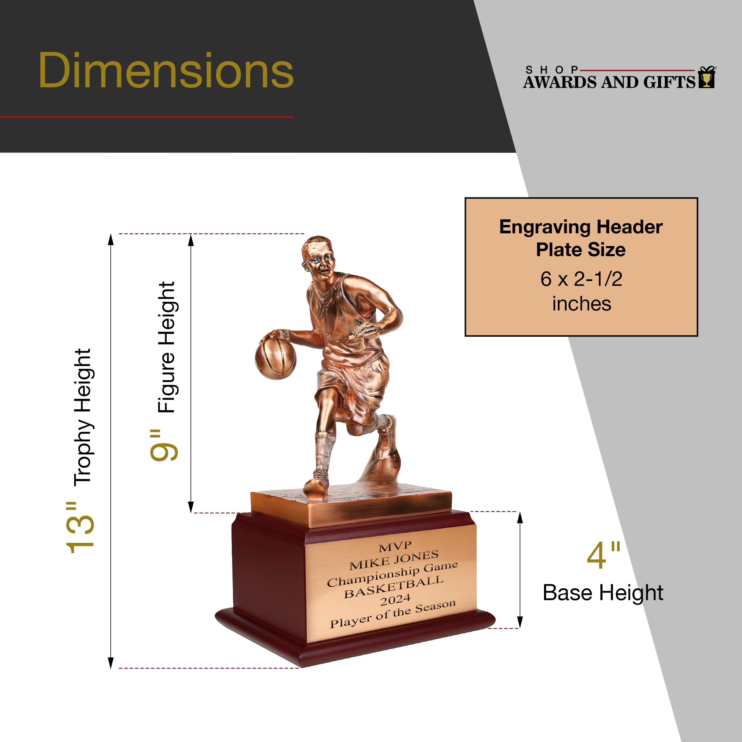 13 Inch Antique Bronze Basketball Championship Trophy - Electroplated Male Figure for Awards, Gifts & Recognition | Perfect for Sports Banquets, Team Achievements & Office Decor