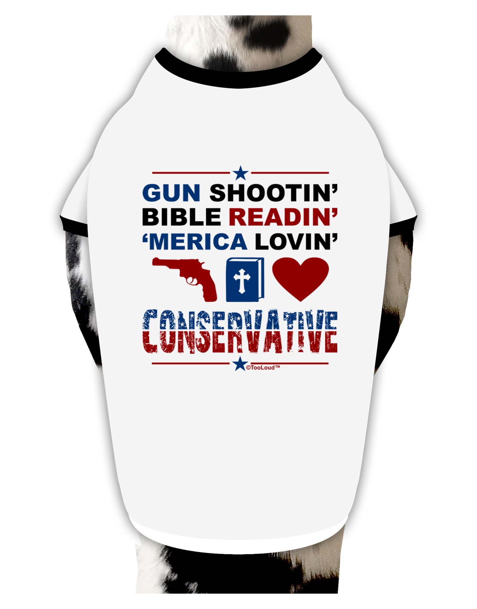 TOOLOUD Patriotic Gun Shooting Conservative Cotton Dog Shirt - White & Black - Medium Size | Perfect for 2A Supporters, Hunting Dogs & Political Events
