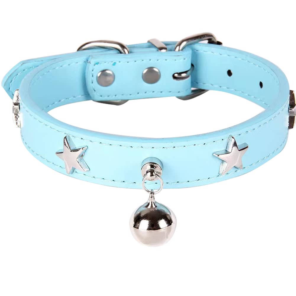 **Adjustable Dog Collar with Bell & Star Studs - Pet Necklace for Small, Medium & Large Dogs & Cats - Perfect for Walks, Training & Fashion**