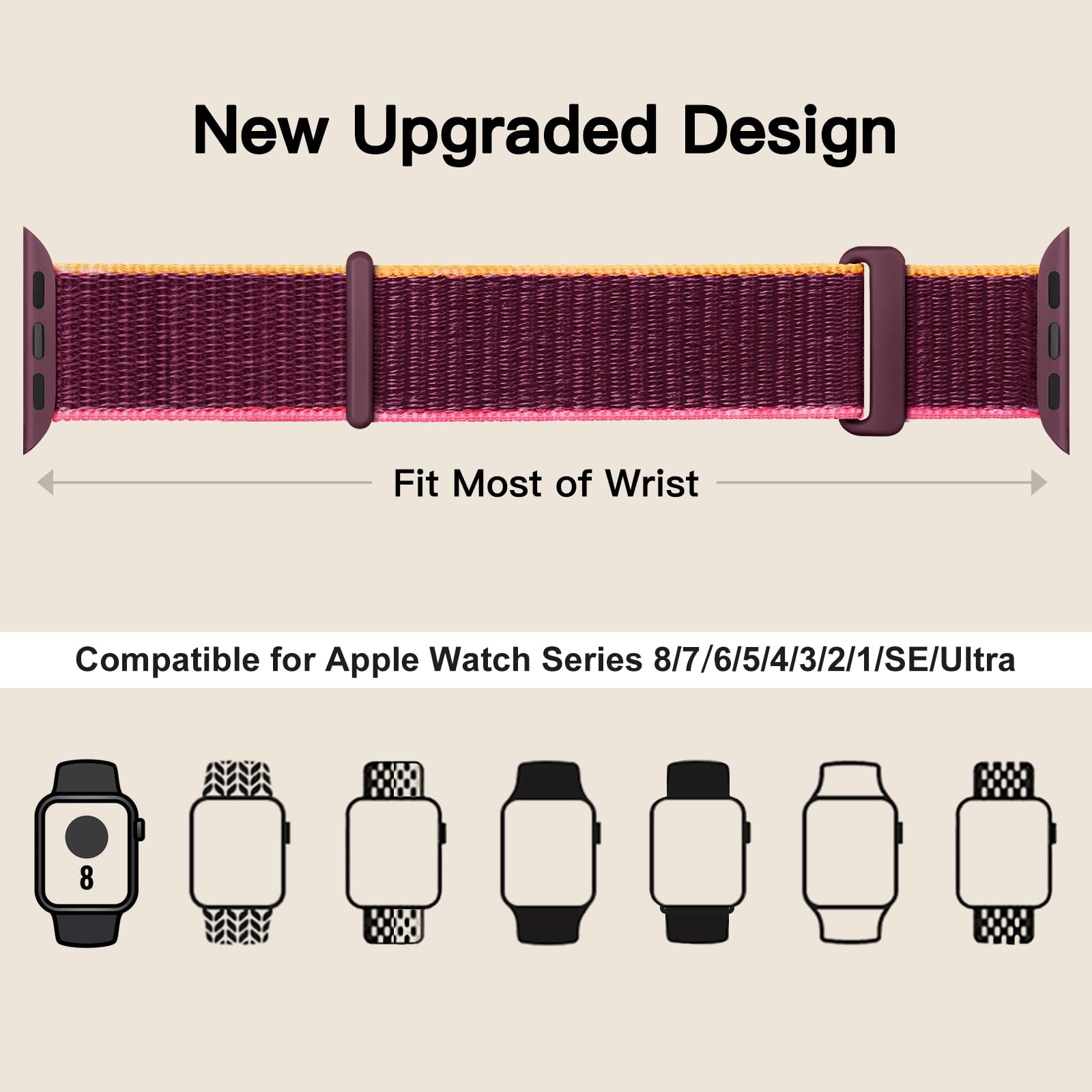 Premium Soft Nylon Replacement Watch Band Compatible with Apple Watch 38mm 40mm 41mm 42mm (Series 10/9/8/7/6/5/4/3/2/1/SE) - Unisex Adjustable Sport Strap for Gym, Running & Everyday Wear