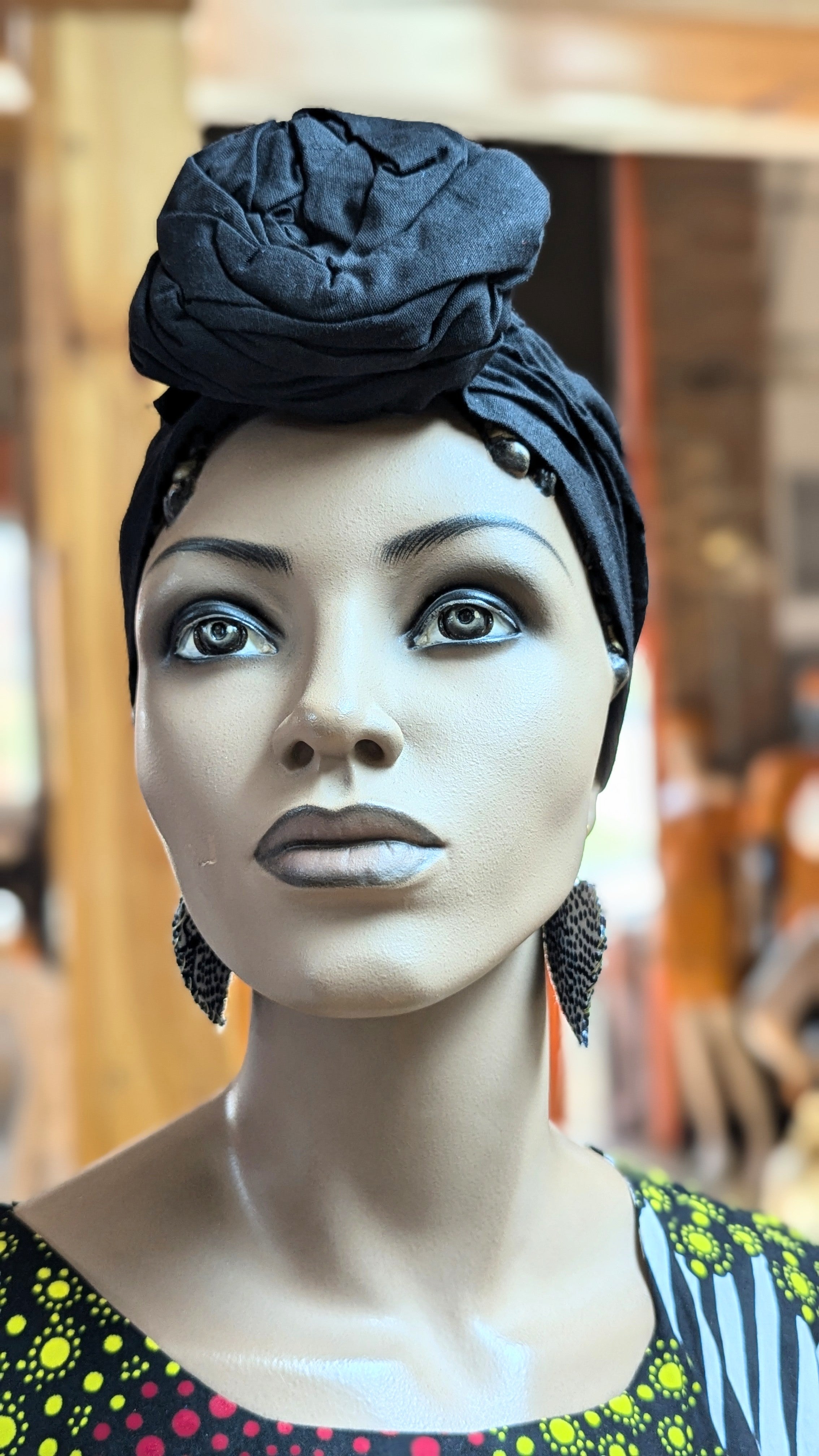 Dupsie's Black Adia Pre-Tied Head Wrap Hat with Bun DP564PT4 - Stylish & Comfortable Hair Accessory for Women, Perfect for Workouts, Yoga, and Everyday Wear