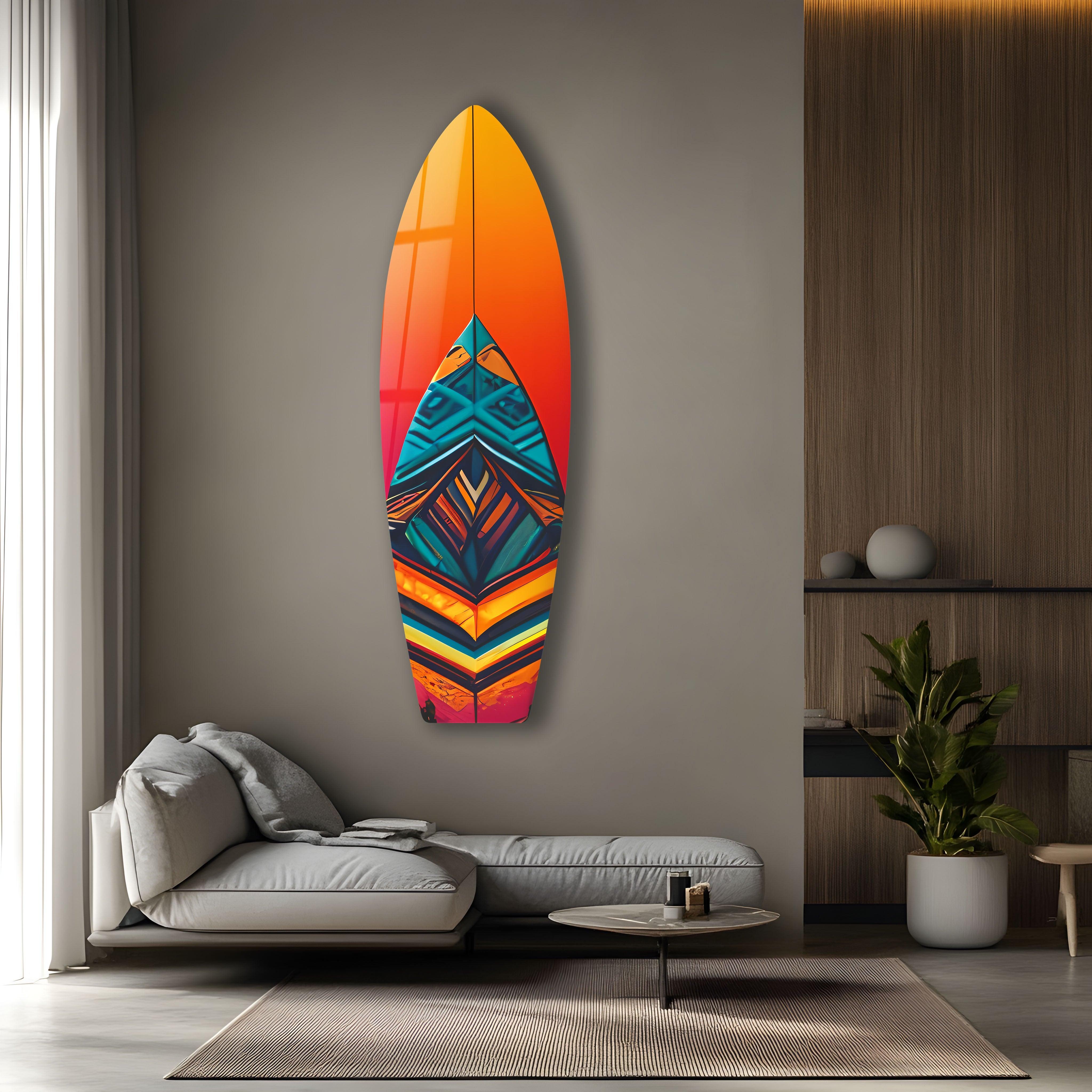 Blue Orange Details Surfboard Wall Art - Coastal Beach Decor for Living Room, Bedroom & Office - Perfect Surfing Theme Home Décor