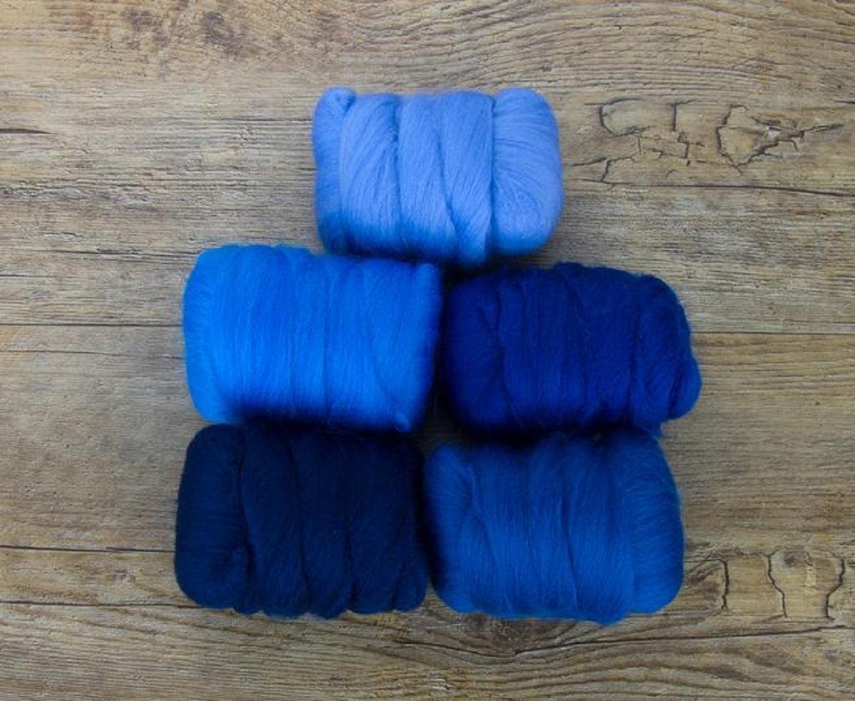 Premium Mixed Merino Wool Variety Pack | Delta Blues (Blues) 250g, 23 Micron Superfine Wool for Knitting, Crochet & Felting | DIY Yarn Crafts, Handmade Sweaters & Winter Accessories