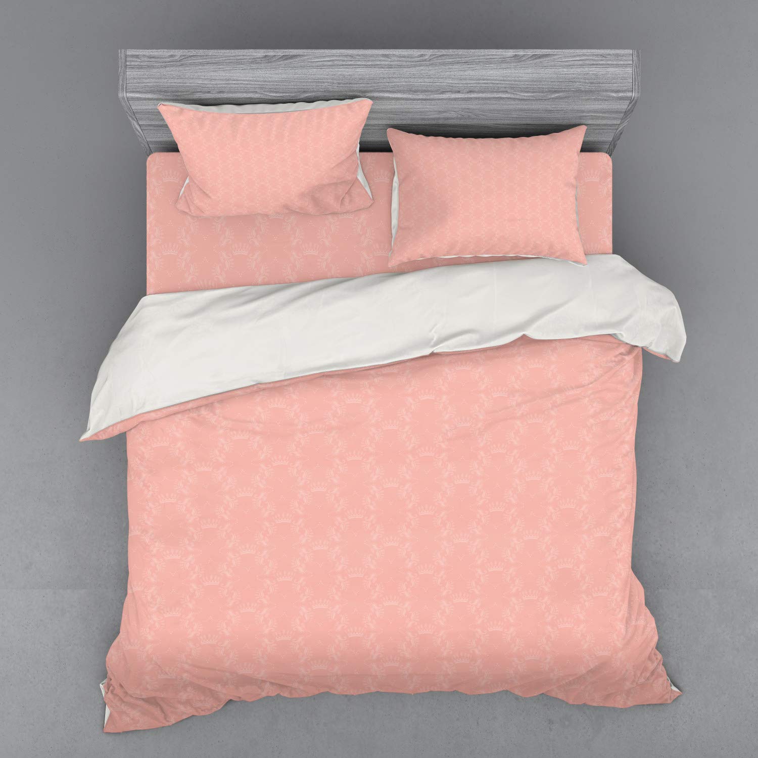 Ambesonne Peach Duvet Cover Set - Soft Crown & Floral Abstract Design, Faded Monochrome Pattern, 4-Piece King Size Bedding Set with Shams & Fitted Sheet in Coral - Perfect for Master Bedroom, Guest Room & Bohemian Home Decor