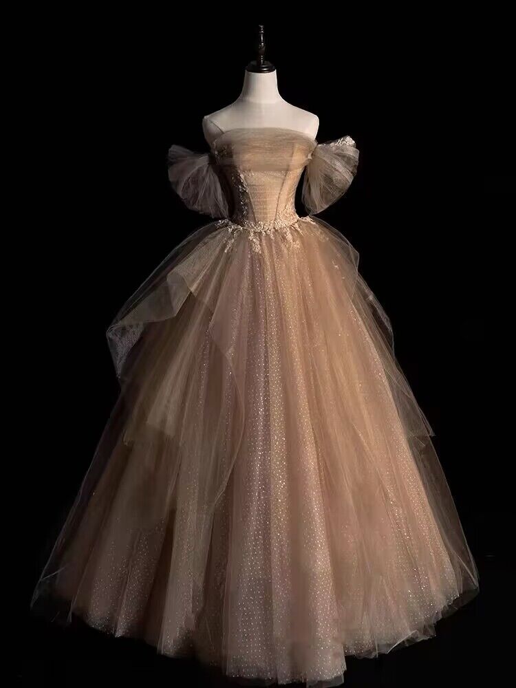 Elegant Off-The-Shoulder A-Line Tulle Prom Dress J2974 | Formal Evening Gown for Homecoming, Wedding & Special Occasions