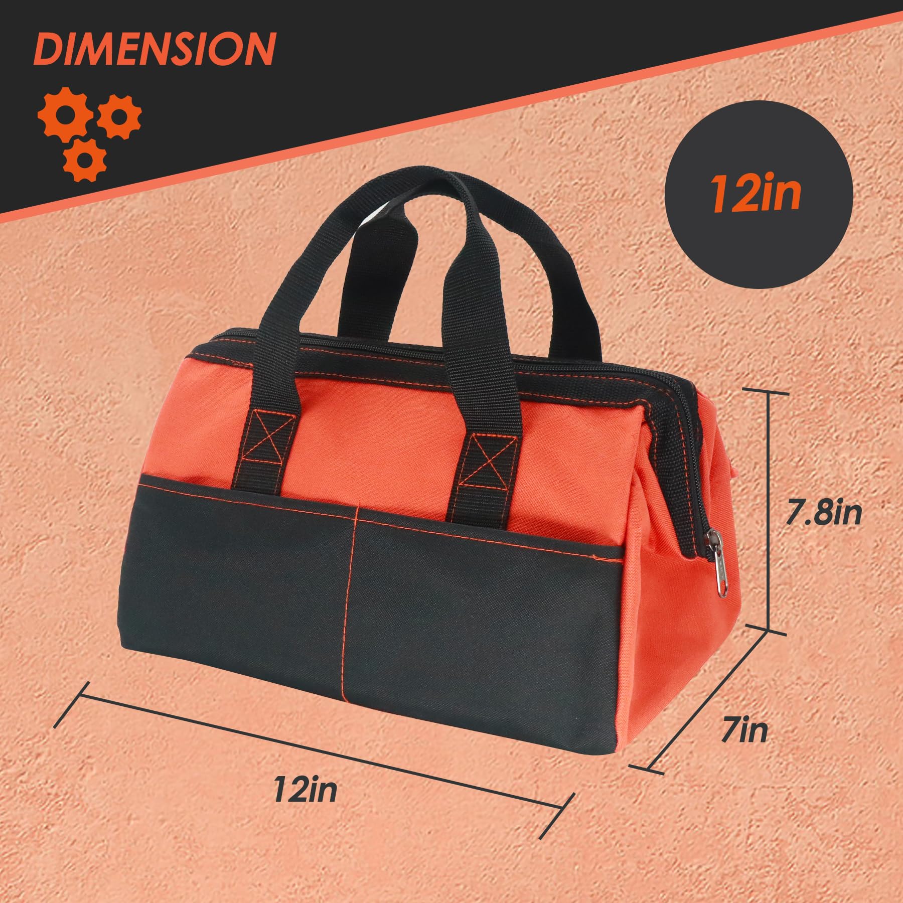 FASITE 12-Inch Waterproof Canvas Tool Bag for Electricians & Handymen - Wide Mouth Design (2-Pack) - Perfect for Construction Sites, Home Repairs & DIY Projects