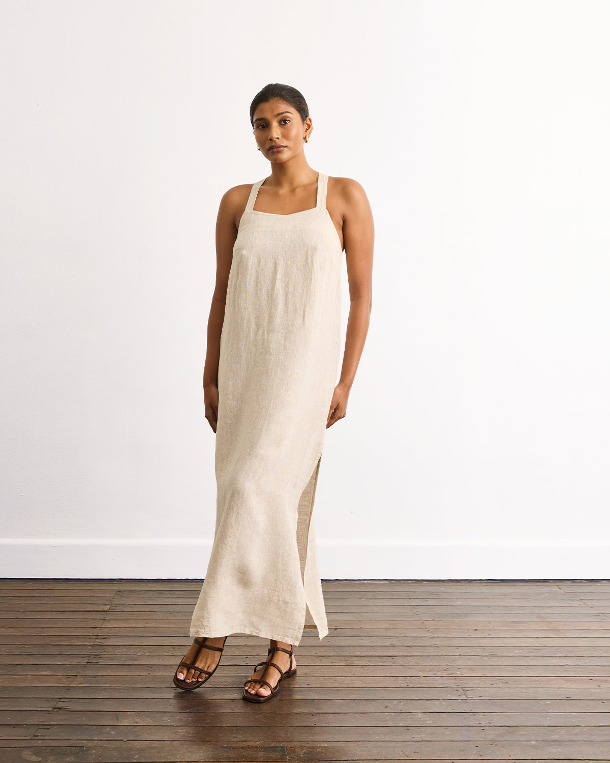 Boulevard Linen Maxi Dress in Oatmeal - Women's Flowy Boho Summer Dress for Beach, Vacation & Casual Wear