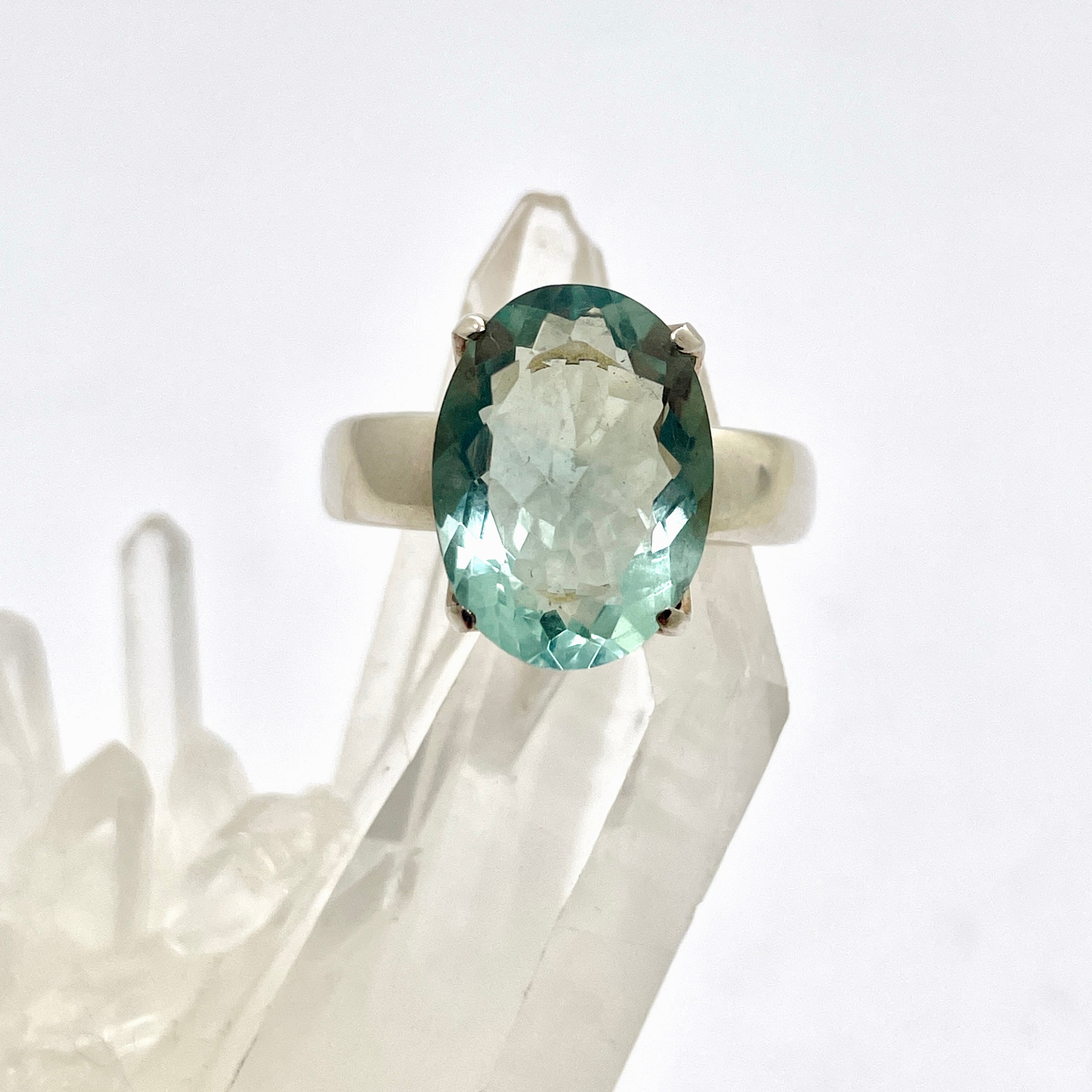 Fluorite Oval Faceted Ring - Size 9 - PRGJ303a - Elegant Gemstone Jewelry for Women, Perfect for Everyday Wear & Special Occasions
