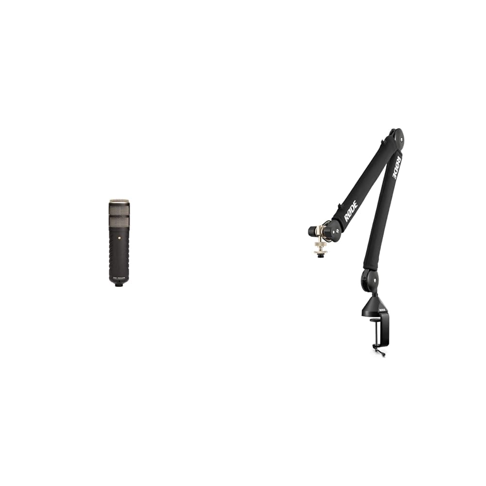Rode Procaster Dynamic Broadcast Microphone with PSA1+ Desk Mount Boom Arm - Professional Studio Recording, Podcasting & Streaming Setup
