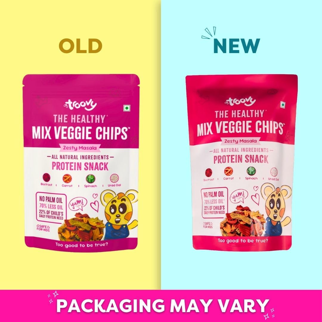 Troovy Healthy Vegetable Chips - High Protein Snacks with Beetroot, Carrot & Spinach | No Palm Oil, Cholesterol or Trans Fats | Masala Flavored | 3 Packs x 70g | Perfect for Keto Diet, Office Snacking & Weight Loss