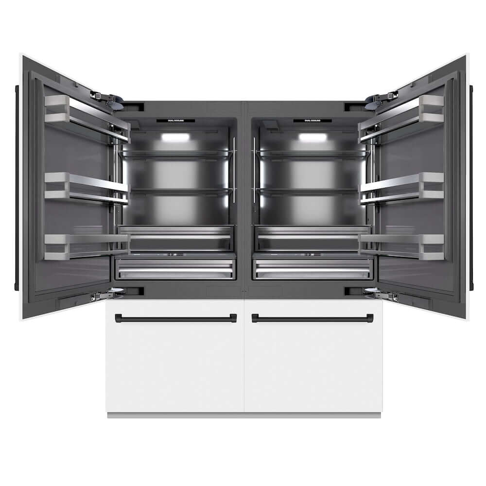 ZLINE Autograph Edition 72-Inch French Door Built-In Refrigerator - 39.6 cu ft Capacity, Bottom Freezer, Water Dispenser & Ice Maker - White Matte Exterior with Graphite Gray Interior & Matte Black Accents (GRBITZ WM 72 MB) - Perfect for Modern Kitchens & Open-Concept Homes