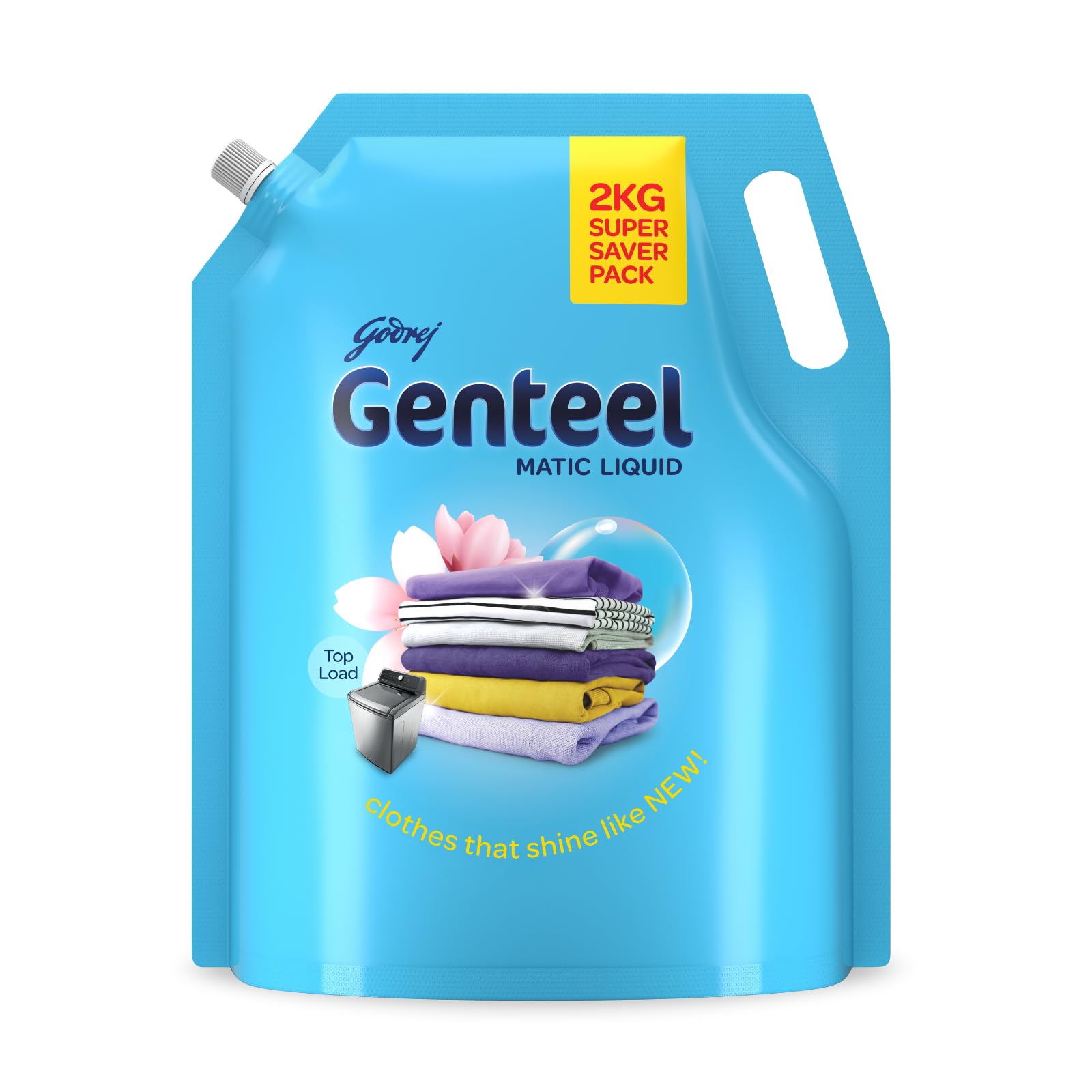 Genteel Matic Liquid Laundry Detergent Refill Pouch 2kg for Top Load Washers - Soda-Free Formula with Built-In Fabric Softener | Ideal for Families, Large Loads & Sensitive Skin | Perfect for Everyday Laundry, Baby Clothes & Delicate Fabrics