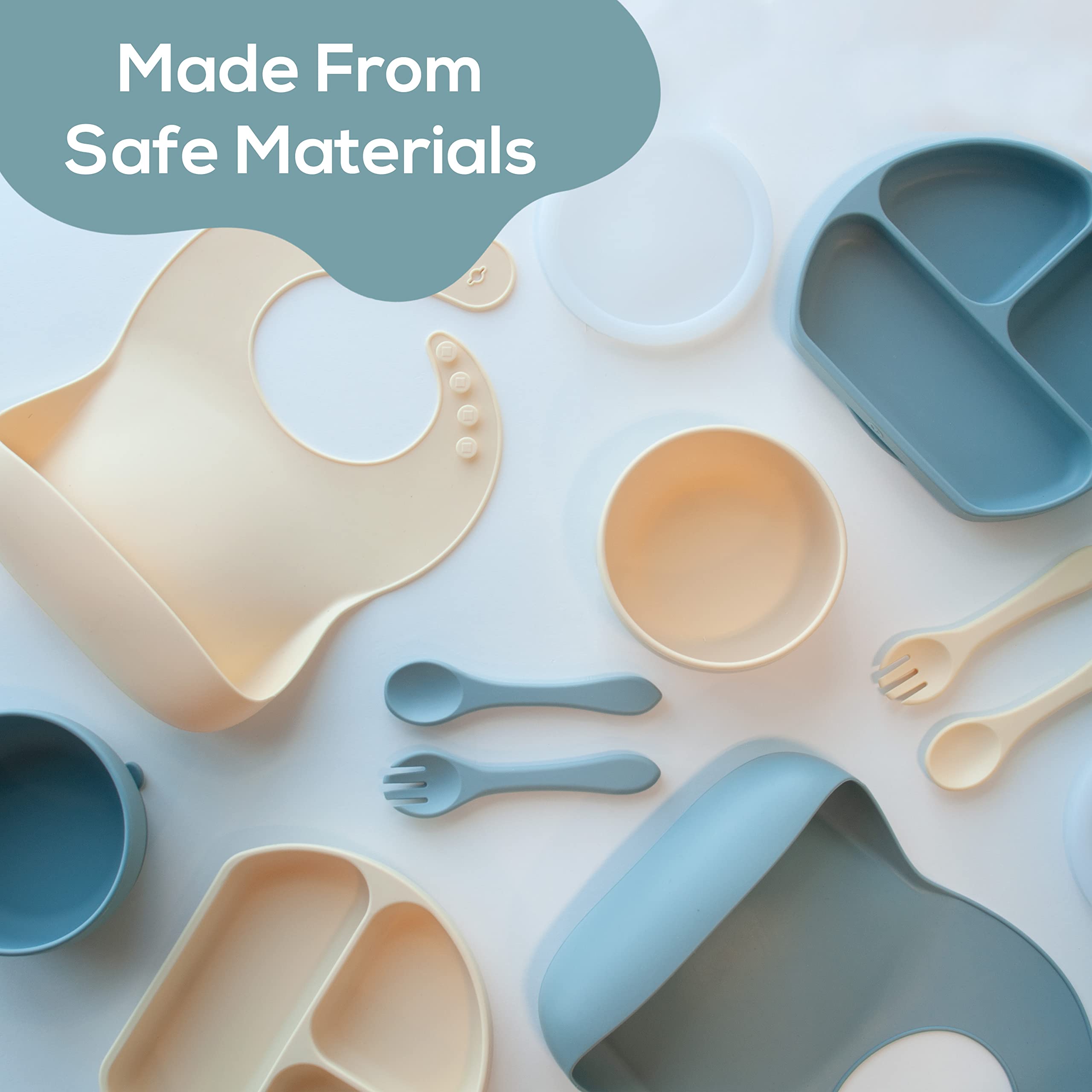 10-Piece BPA-Free Silicone Baby Feeding Set - 2 Suction Plates, 2 Bowls, 2 Bibs, 2 Spoons & 2 Forks | Microwave & Dishwasher Safe | Perfect for Toddlers & Infants at Home or Travel | o1baby