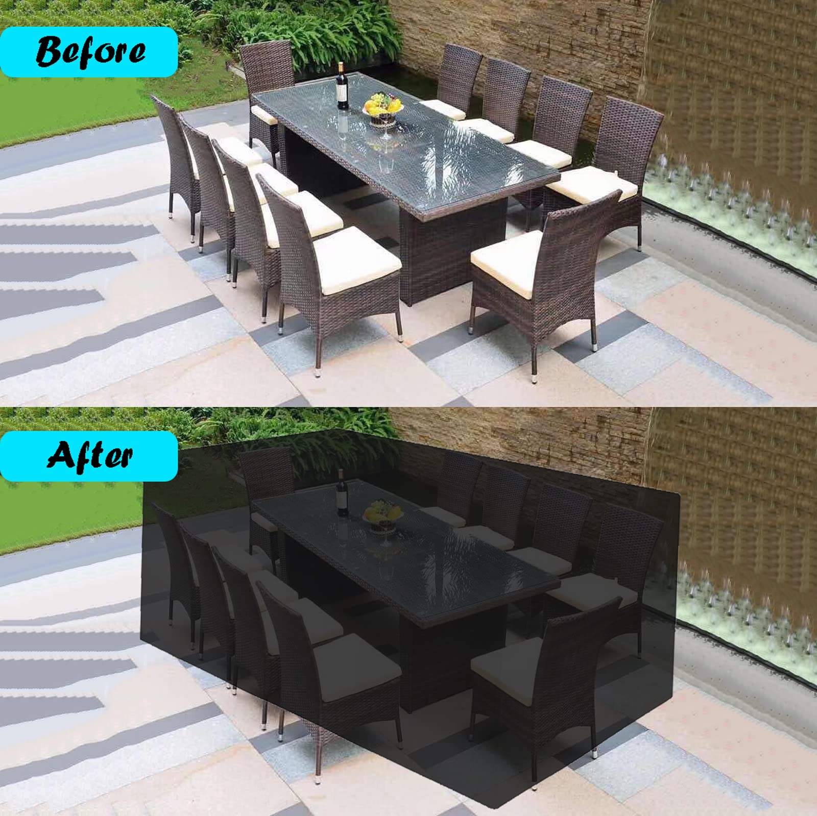 Waterproof Outdoor Patio Table Cover 126x87x28 Inches - Heavy Duty 420D Oxford Fabric Rectangle Garden Furniture Protector for Square Tables & Chairs | All-Weather Protection for Backyard, Deck & Poolside Use