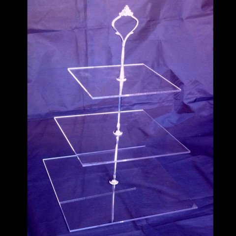 3-Tier Clear Square Acrylic Cake Stand with Silver Handle - Perfect for Wedding, Birthday, Dessert Display & Party Decorations