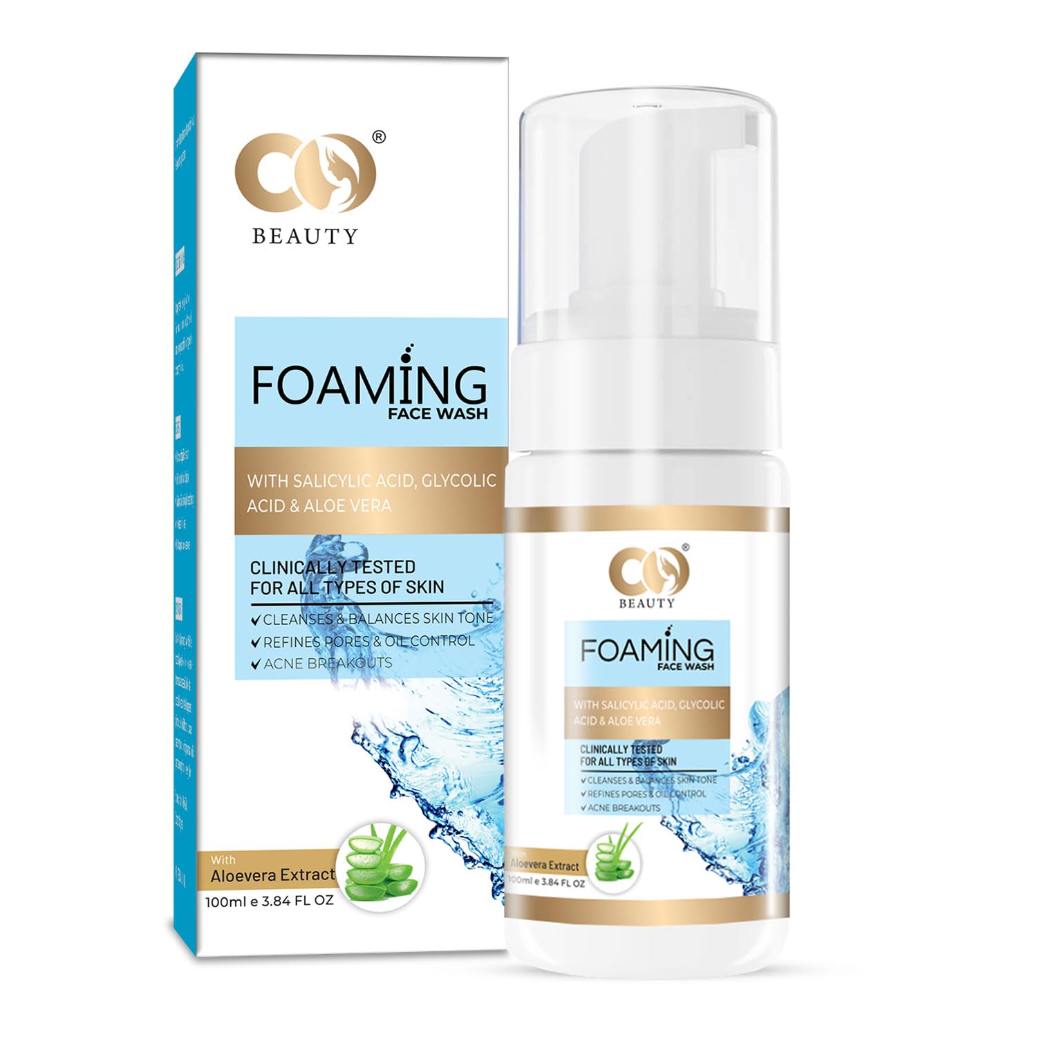 CO Beauty 1% Salicylic Acid & 1% Glycolic Acid Foaming Face Wash - Oil Control & Acne Treatment Cleanser for Oily Skin, Men & Women (100ml) | Perfect for Daily Skincare Routine & Preventing Breakouts