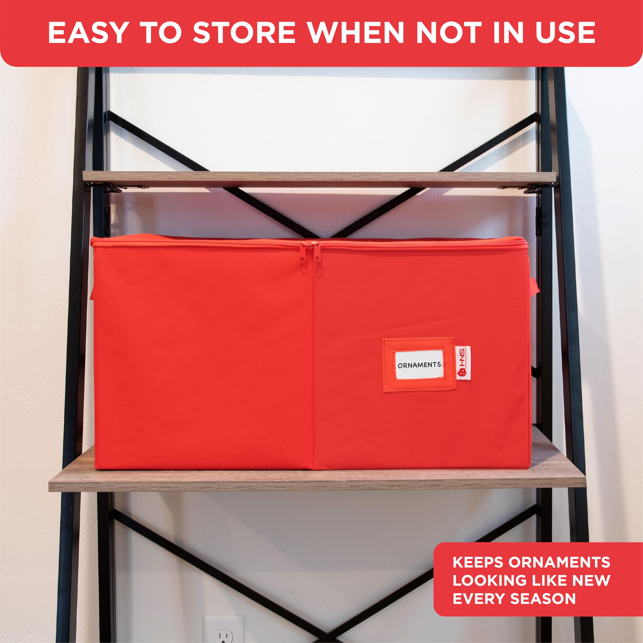 Christmas Ornament Storage Box - Heavy Duty 600D with Dividers for Holiday Decor Protection (Red) - Perfect for Seasonal Decor Organization