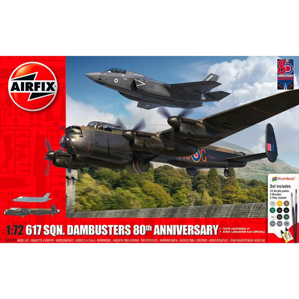 Airfix 50191 1/72 Scale Dambusters 80th Anniversary Gift Set - Avro Lancaster & Lockheed Martin F-35B Lightning II Model Kits - Perfect for Collectors, History Enthusiasts, and Display Cases