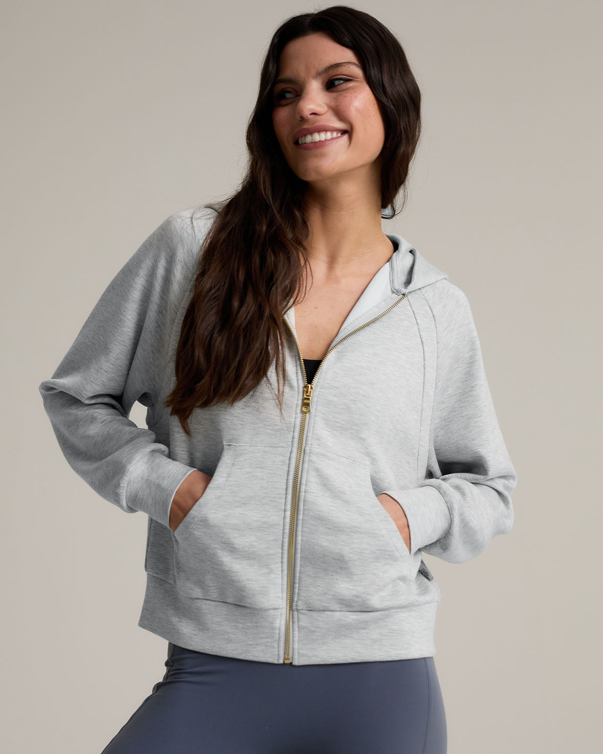 LuxeComfort Scuba Zip Hoodie for Women - Soft Fleece-Lined Pullover with Kangaroo Pocket, Grey Marl - Perfect for Casual Outfits, Lounge Wear & Outdoor Activities