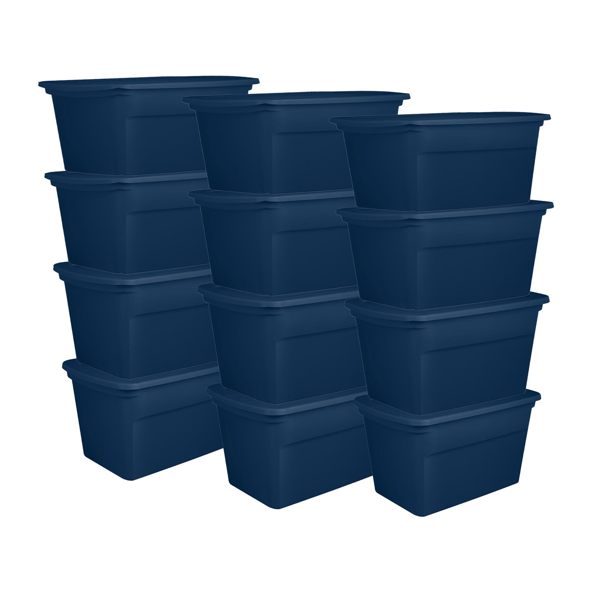 Sterilite 12-Pack 30 Gallon Blue Plastic Storage Bins with Lids - Large Stackable Organizer Box Containers for Home, Garage, Office & Closet Organization