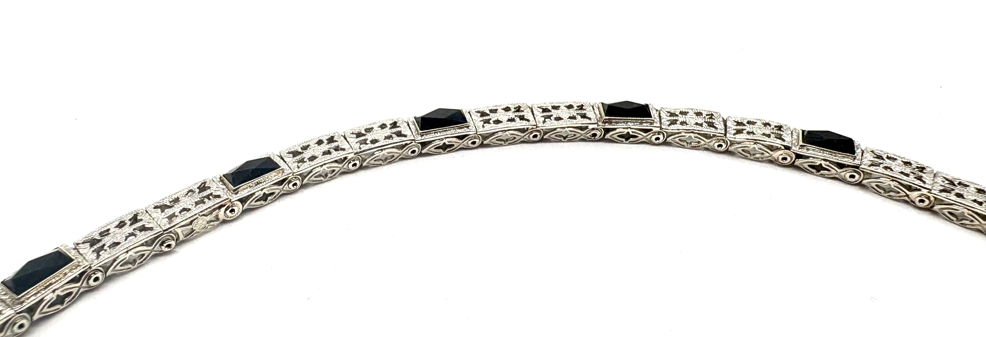 14K White Gold Black Onyx Rectangle Cutout Bracelet for Women - Elegant Stackable Bangle Jewelry for Parties, Weddings & Everyday Wear