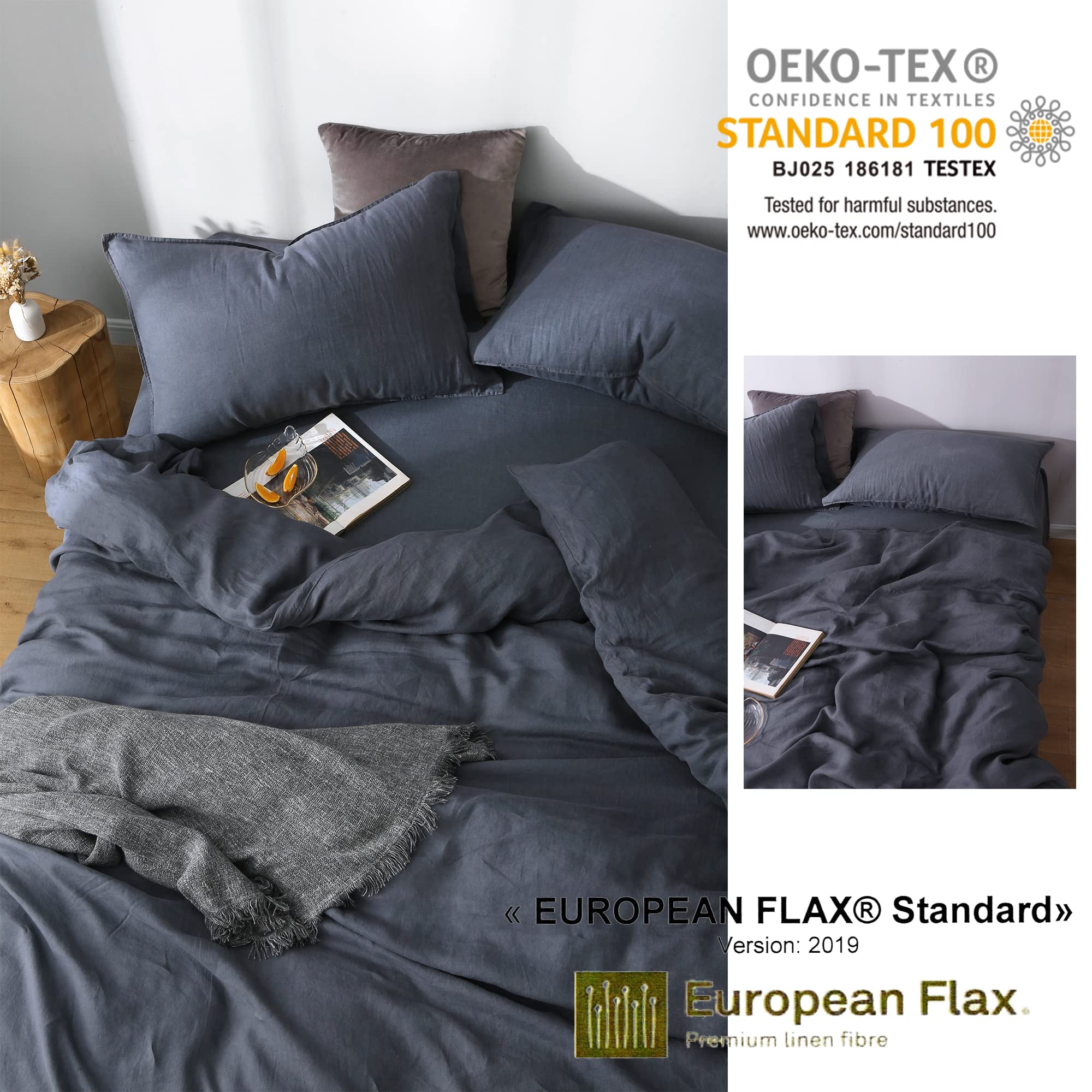 100% Organic Linen Duvet Cover Set - Stone Washed French Linen Bedding | Ultra Soft, Breathable & Comfortable Twin Size (2pc, Silver Grey) for Cozy Bedroom & Guest Room Decor