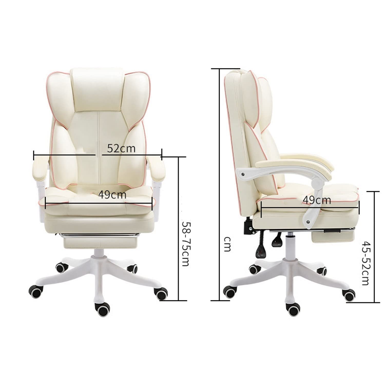 Ergonomic Executive Office Chair with Footrest - PU Leather Computer Desk Chair with Double-Layer Thickened Headrest & Padding - Comfortable Reclining Boss Chair for Home & Office (Beige) - Perfect for Long Work Hours, Gaming & Remote Work