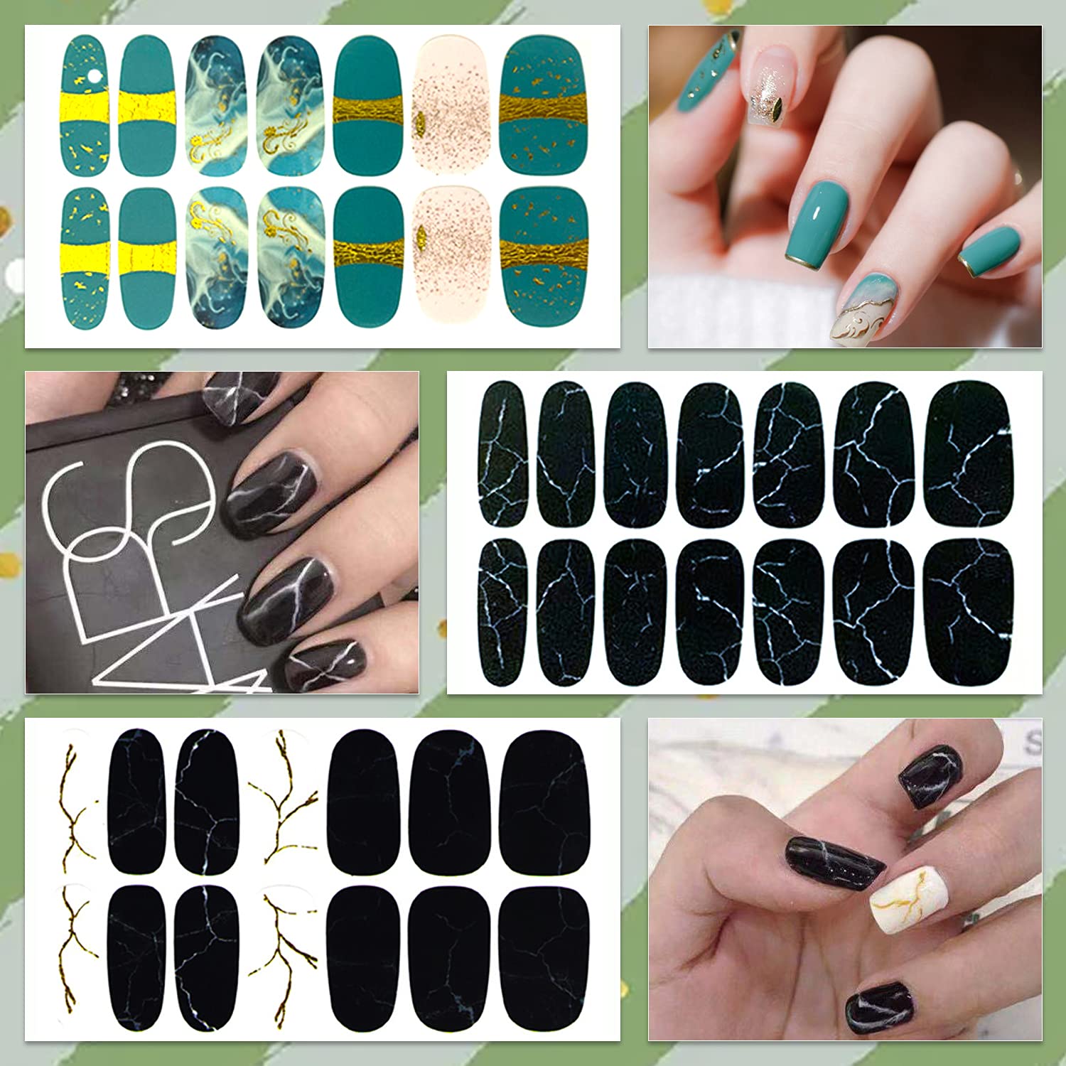 WOKOTO 16 Sheets Mix Design Full Nail Wraps - Gel Nail Polish Strips for Women | Peel & Stick Nail Art Stickers | Gradient Pointed Design | Perfect for Parties, Weddings & Everyday Wear