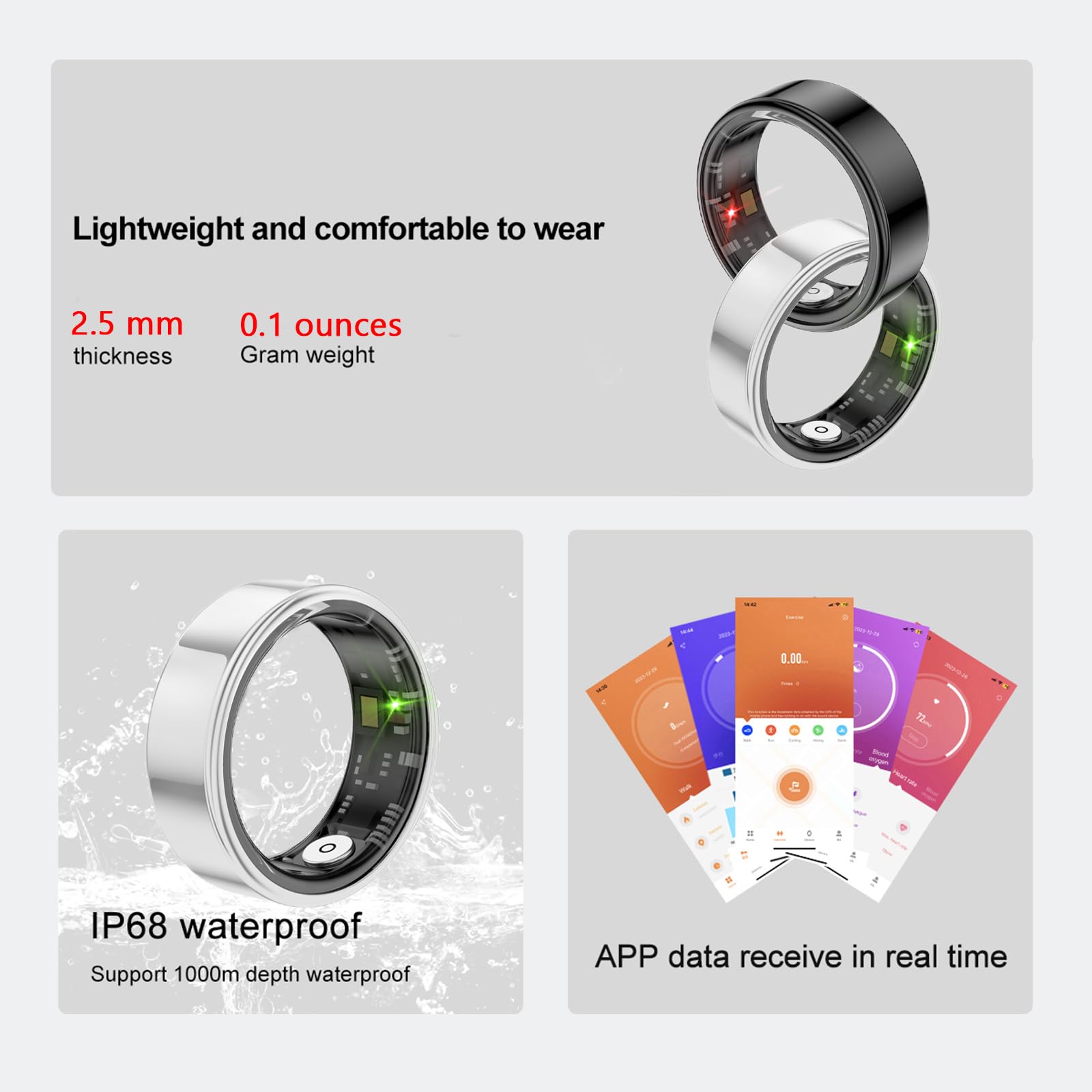Smart Ring Health Tracker for Men & Women - Fitness Sleep Monitor with Long Lasting Battery, Heart Rate & Activity Tracking (Silver, Size 13) - Perfect for Workouts, Sleep Analysis & Daily Health Monitoring
