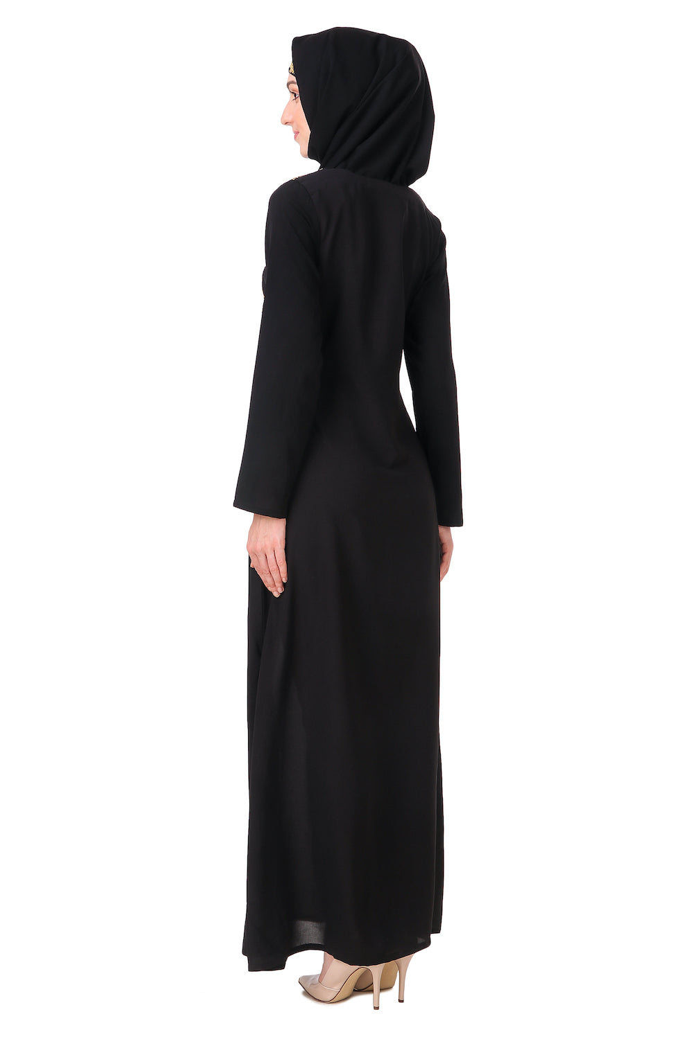 Hand Embroidered Gold & Copper Neck Abaya Dress - Elegant Islamic Modest Fashion for Women | Perfect for Eid, Wedding & Special Occasions