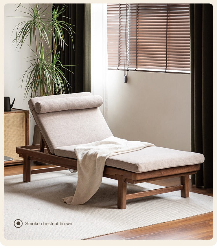 Premium Black Walnut Solid Wood Lounge Single Leisure Sofa Bed - Modern Convertible Daybed for Living Room, Bedroom & Small Spaces