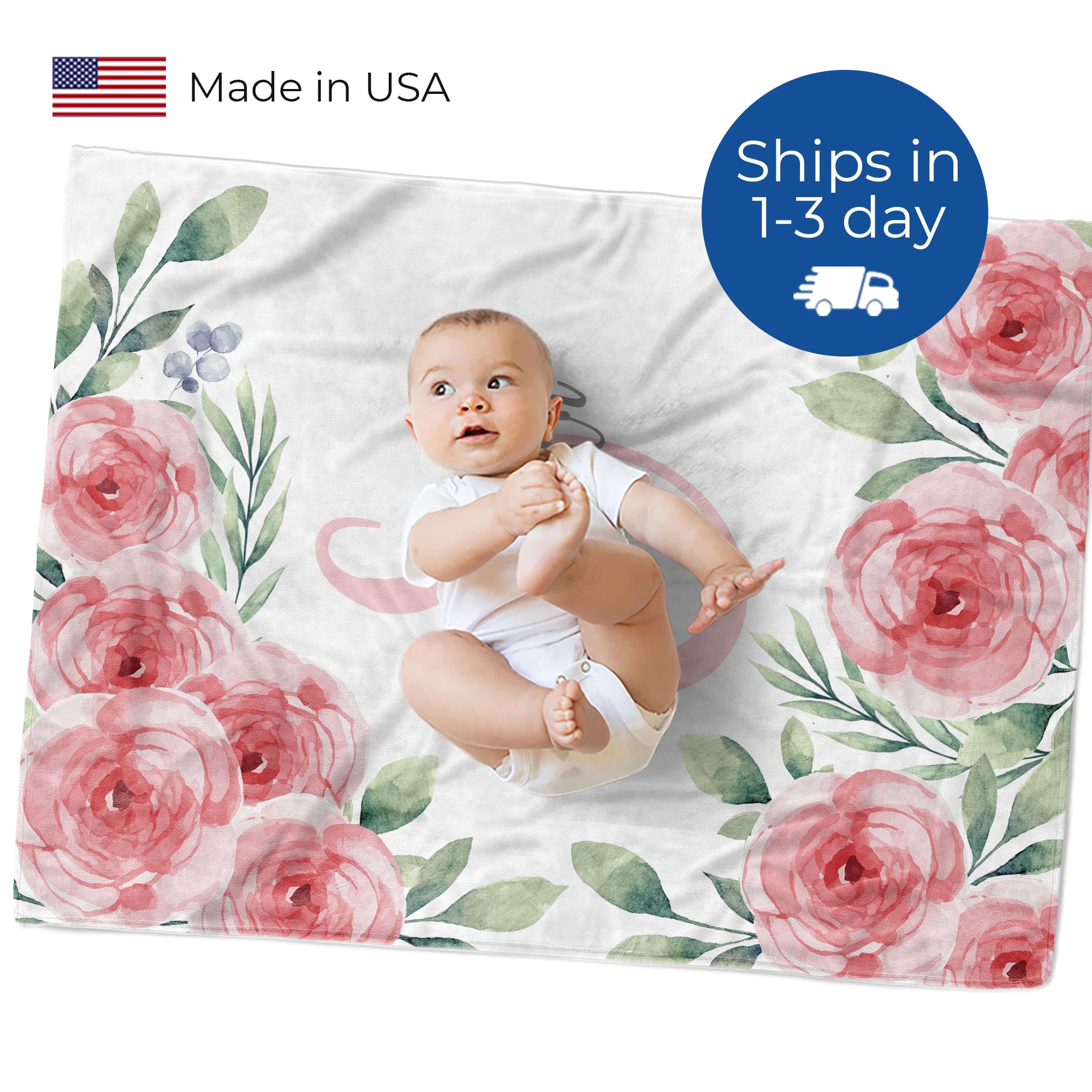 Custom Personalized Baby Blanket for Girls with Name - Floral Design (TM241) | Soft & Cozy Gift for Newborns, Christening, Birthday & Nursery Decor