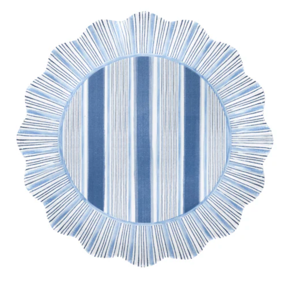 Juliska Cabana Stripe Melamine Salad Plates - Set of 4, Ocean Blue - Durable & Stylish Dishware for Outdoor Dining, Picnics, Beach Parties & Everyday Use